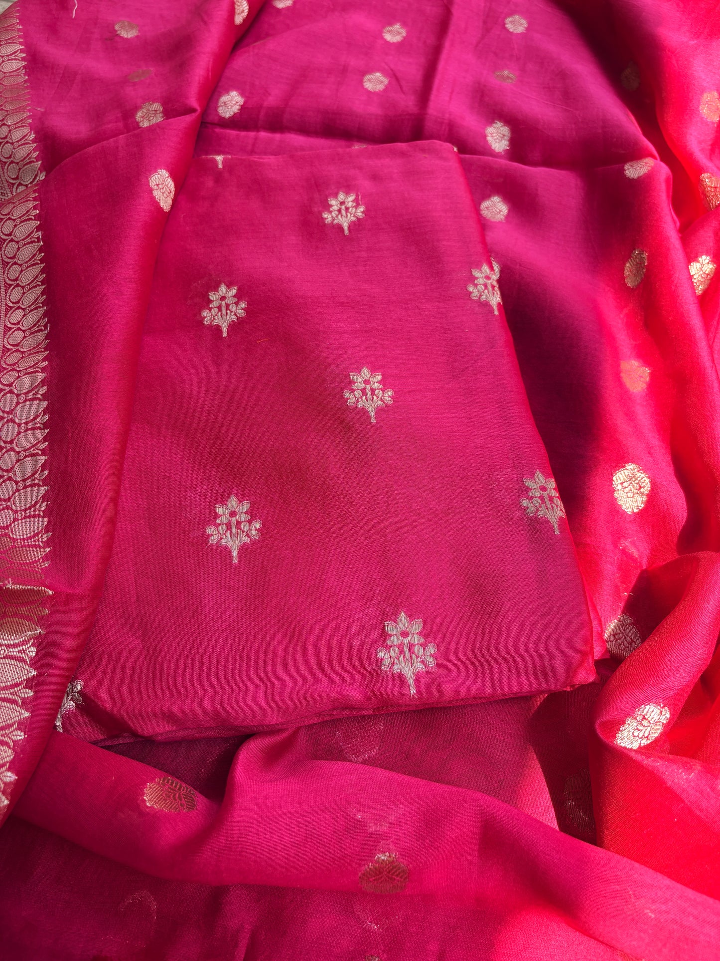 Pink Chanderi silk 3 piece suit set