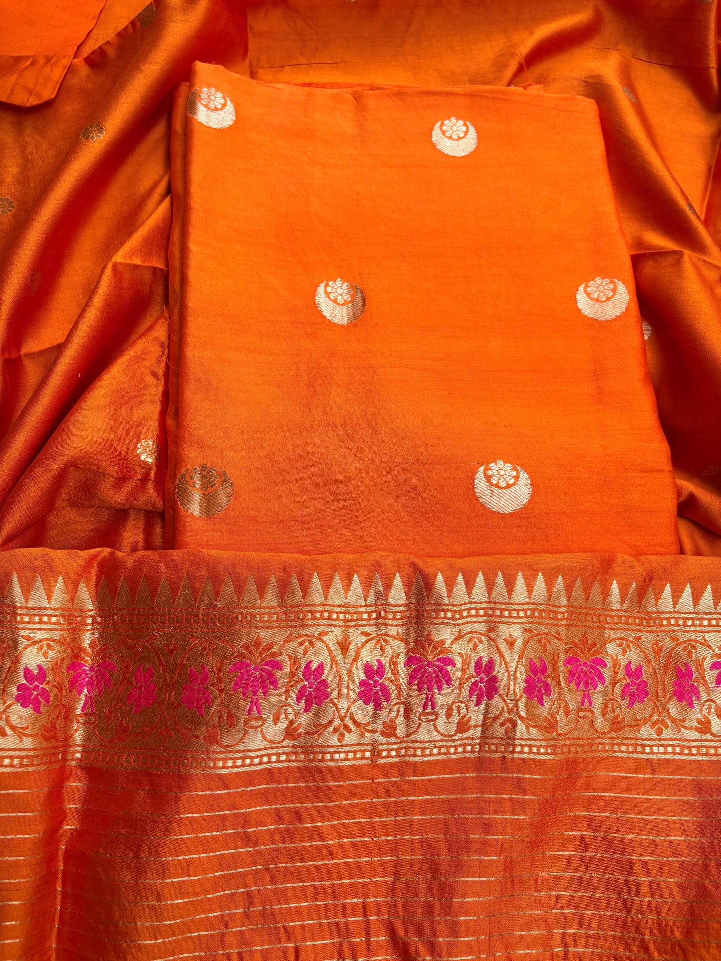 Orange raw artisan kadhwa 3 piece suit set