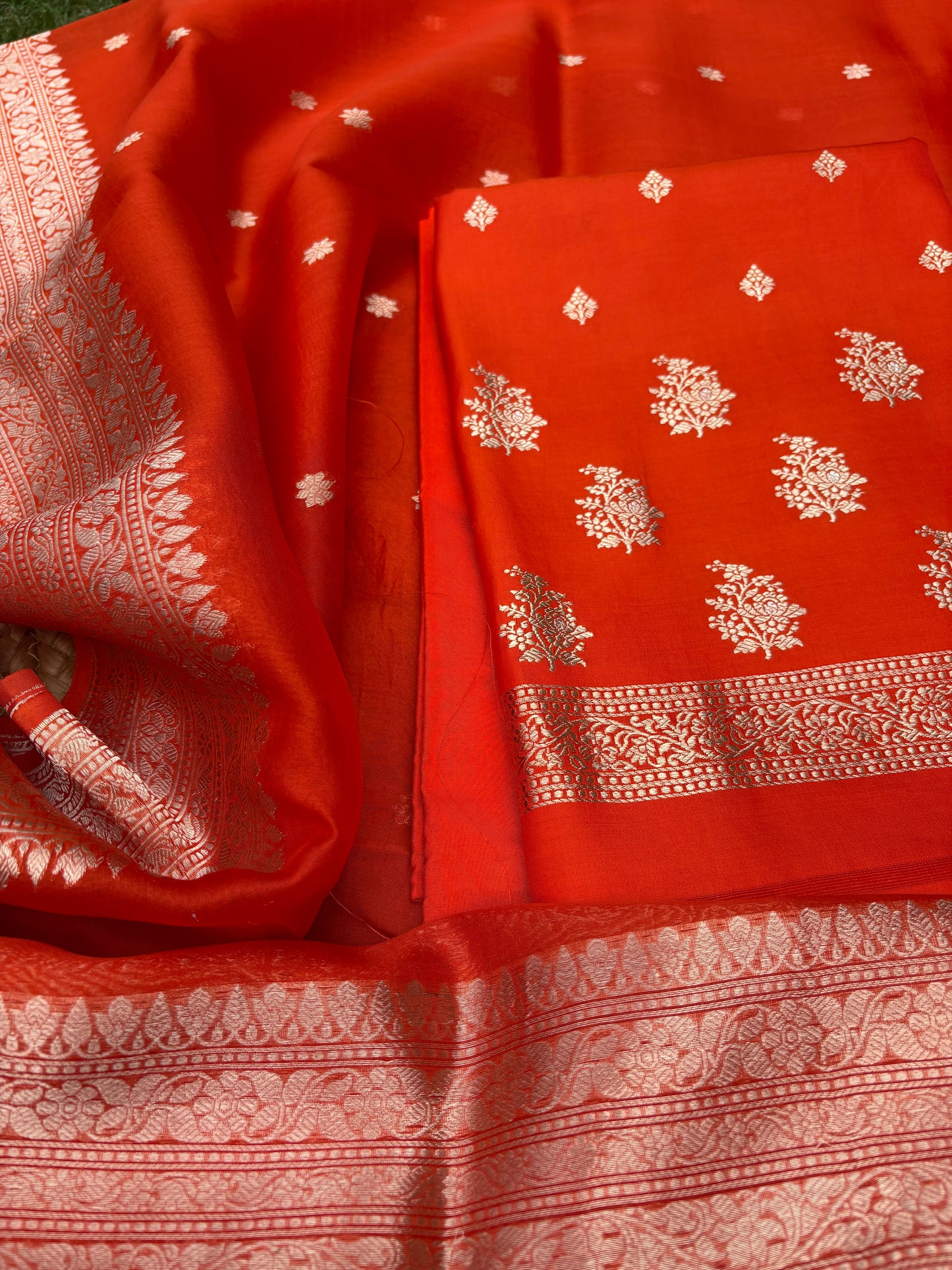 Orange kora kadhwa silk 3 piece suit set