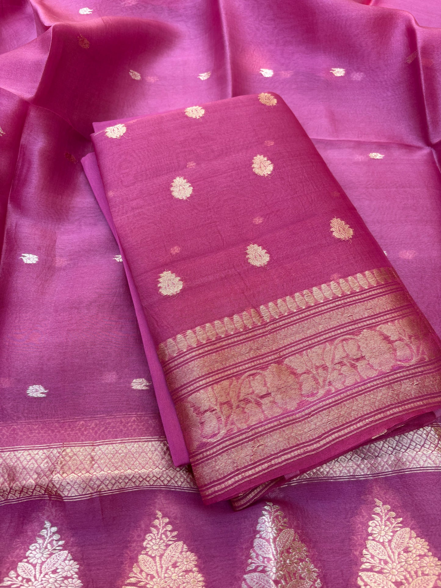 Pink kora kadhwa 3 piece suit set