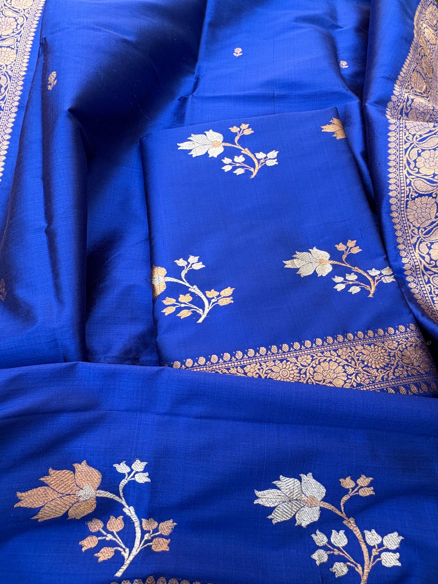 Blue katan by katan silk 3 piece kadhwa suit set
