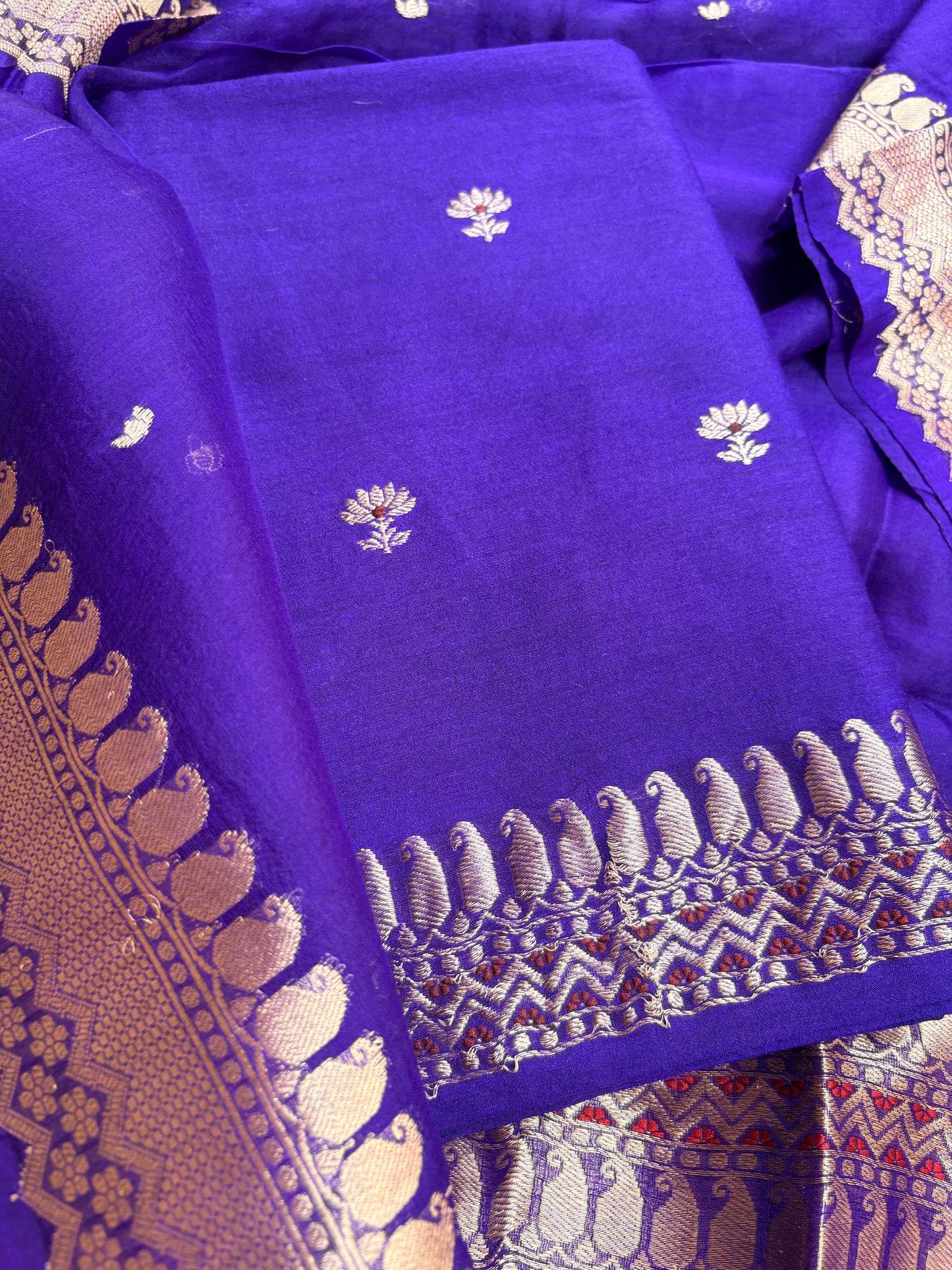 Purple moonga silk kurta, bottom , kora kadhwa silk dupatta