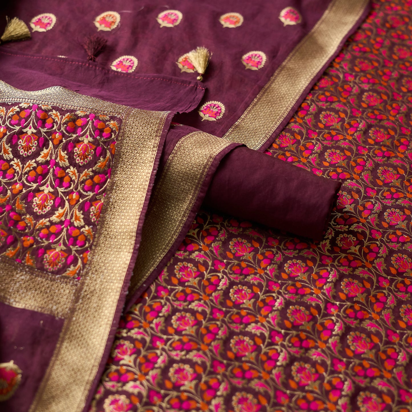 Maroon Jaal kurta, designer jaal dupatta , plain bottom