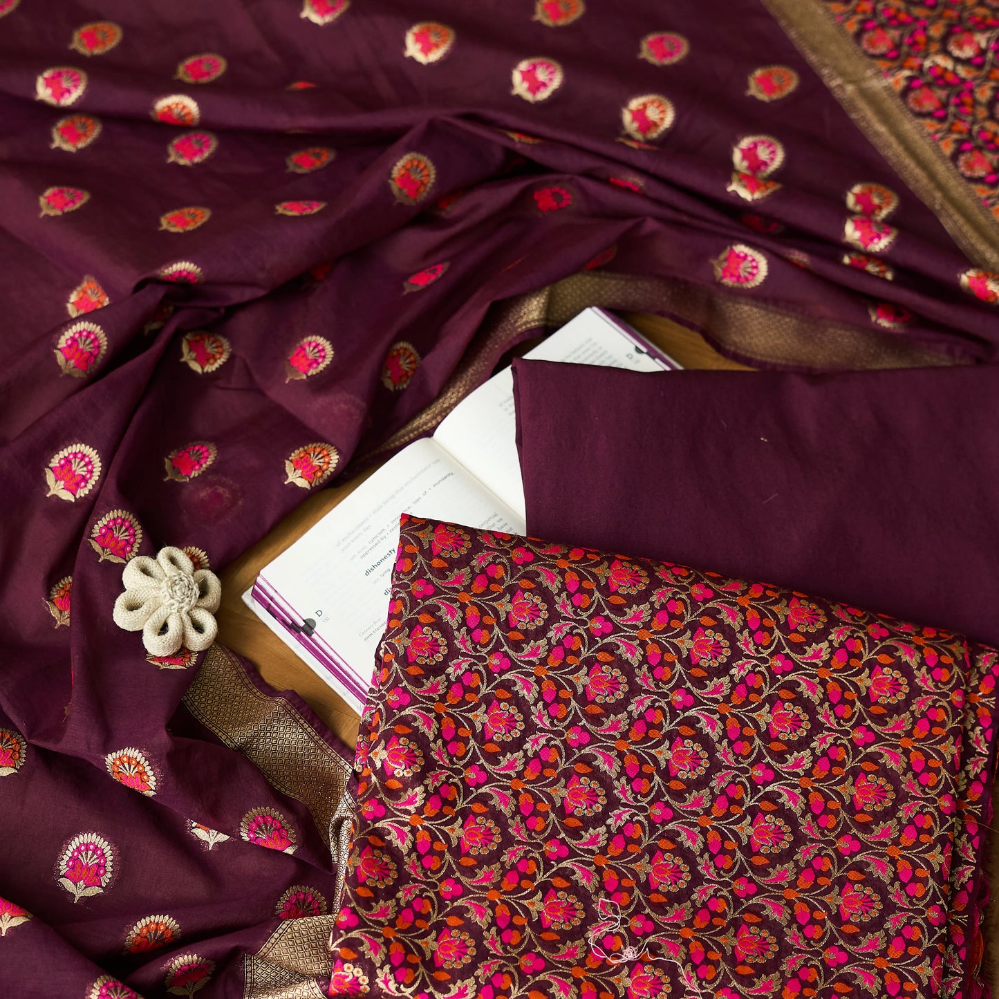 Maroon Jaal kurta, designer jaal dupatta , plain bottom