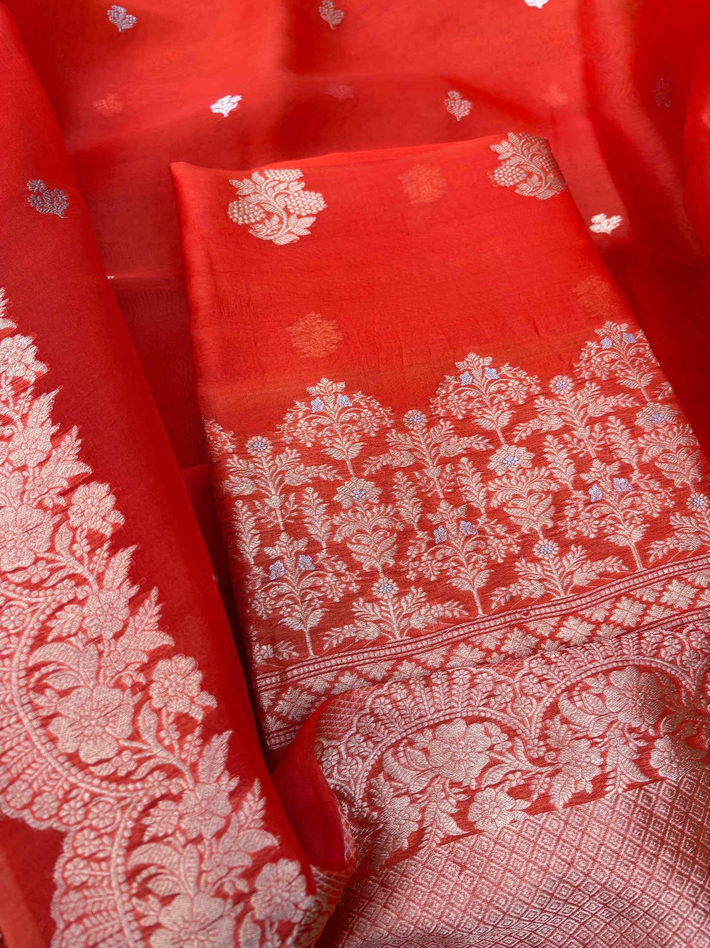 Orange kora kadhwa silk suit set