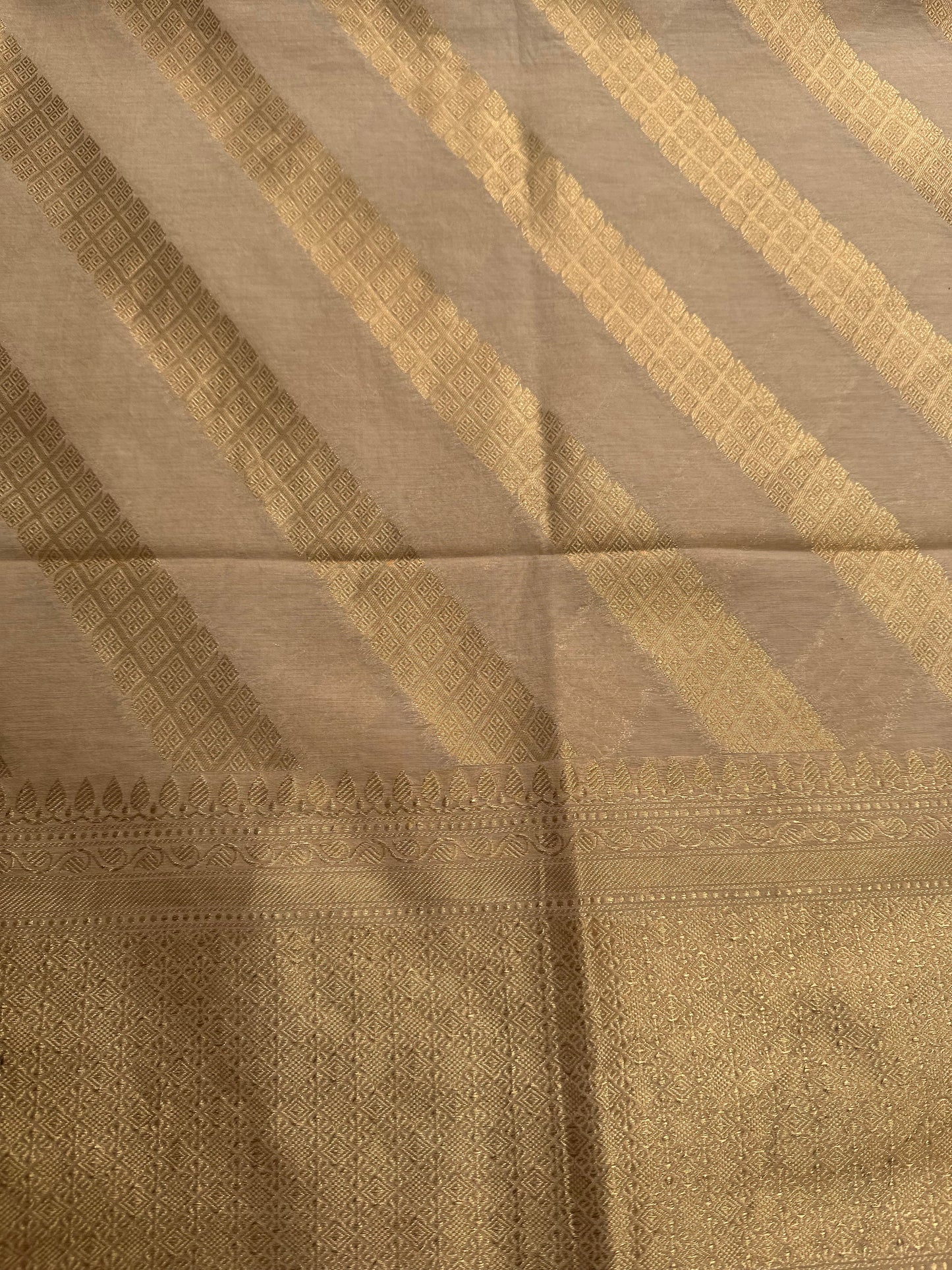 Beige Chanderi 3 piece suit set