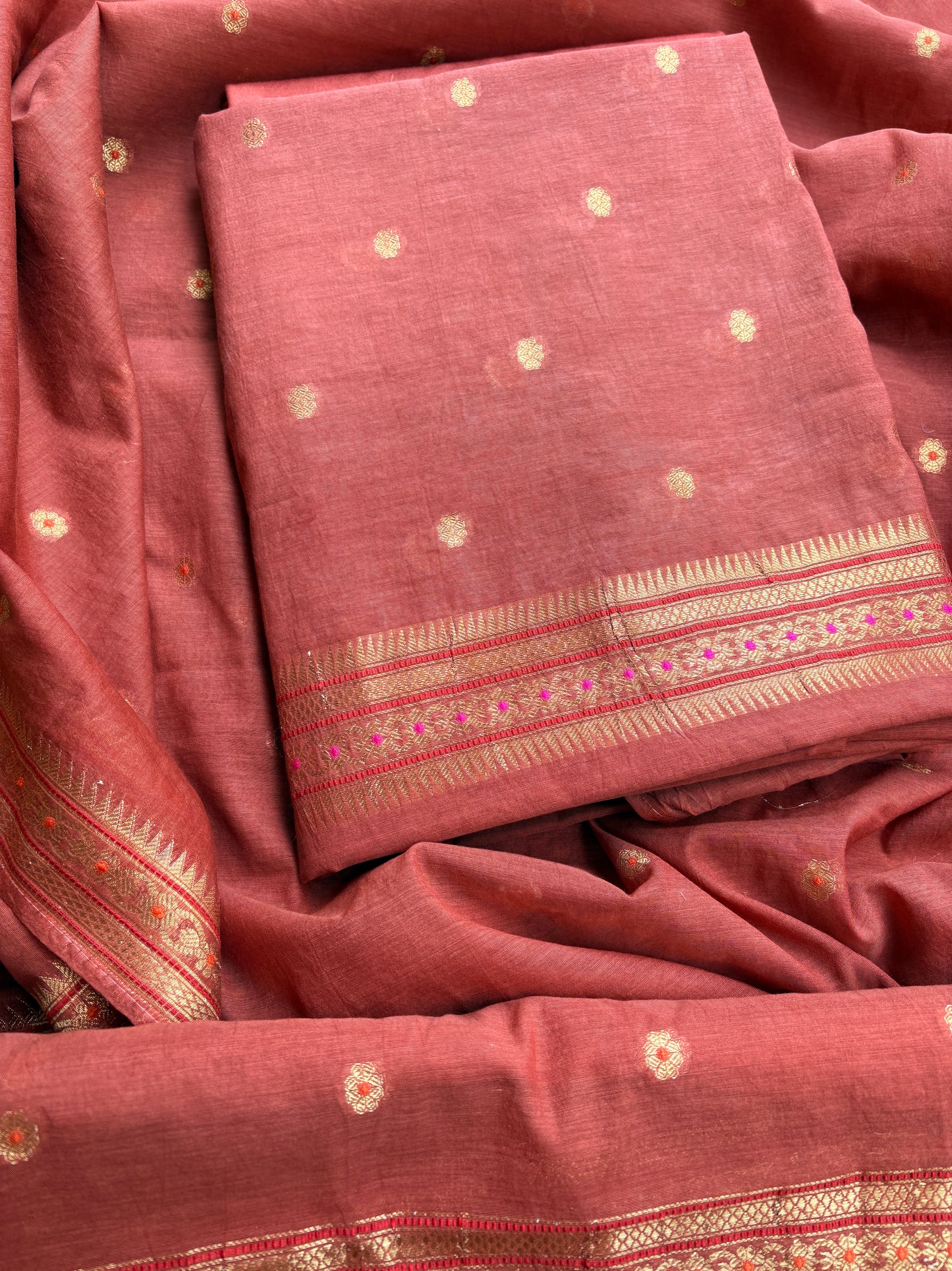 Rust cotton Jamdani suit set
