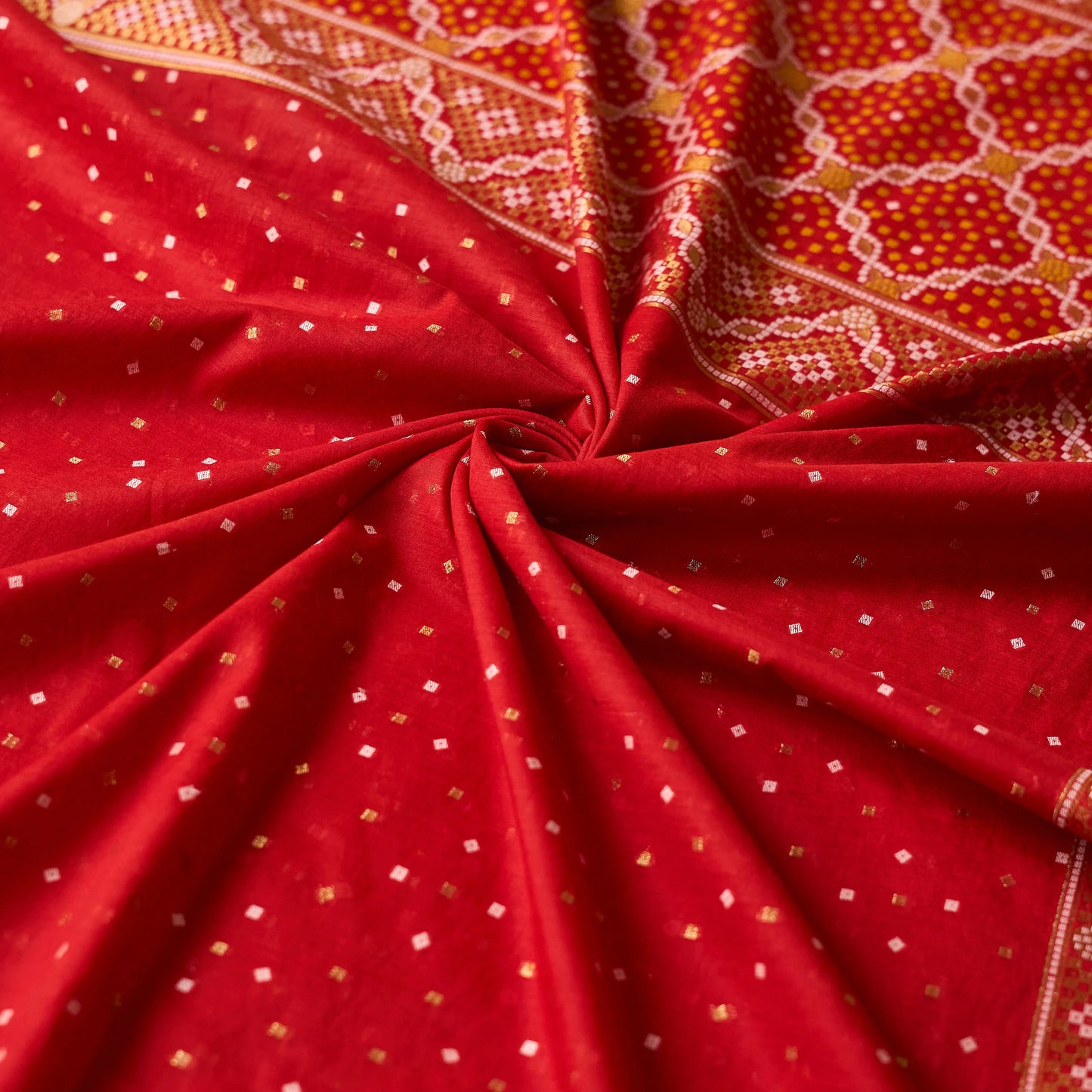 Red handwoven bandhani chanderi suit set