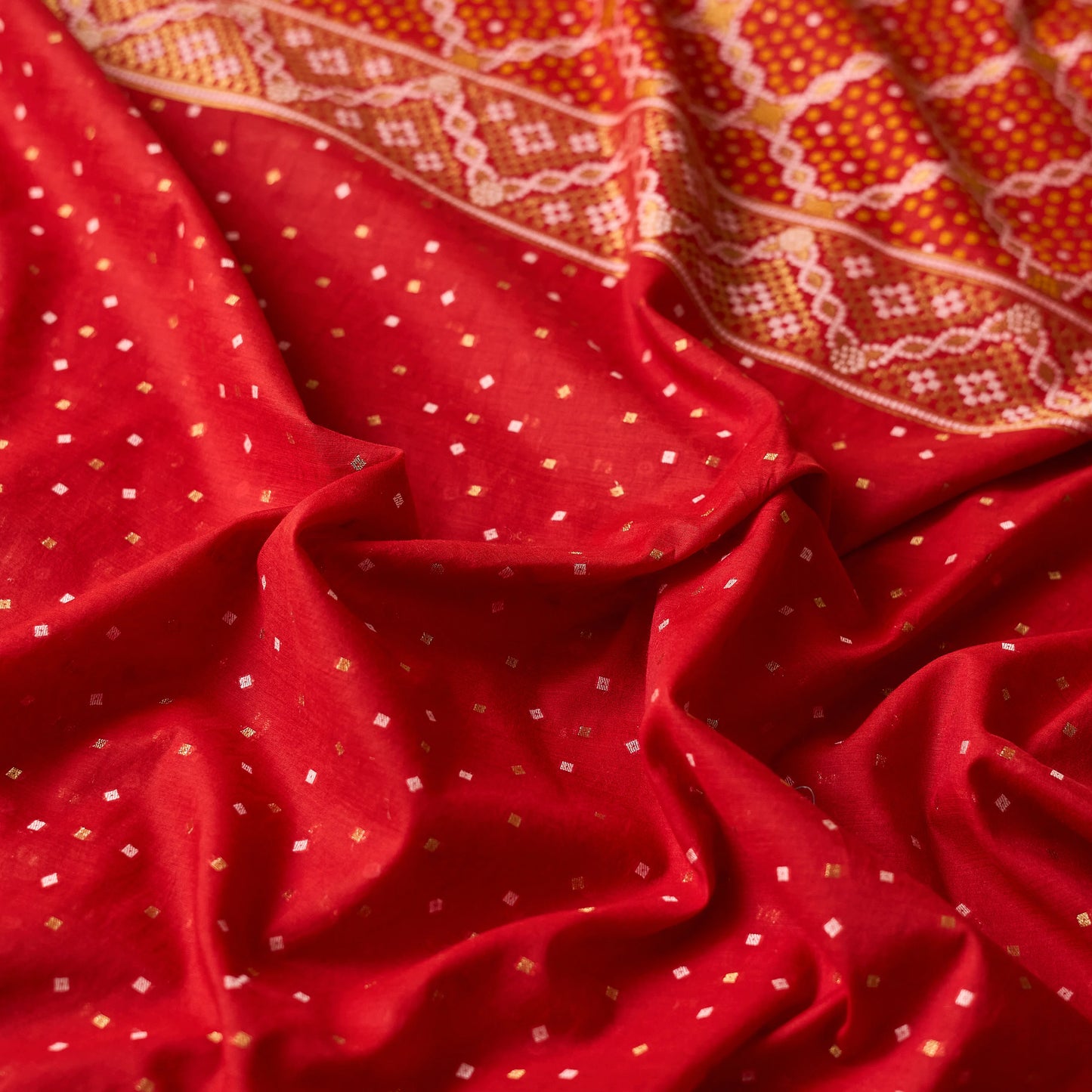 Red handwoven bandhani chanderi suit set