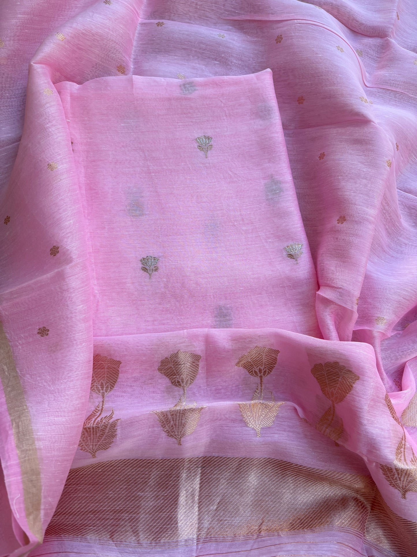 Pink linen silk kadhwa suit set