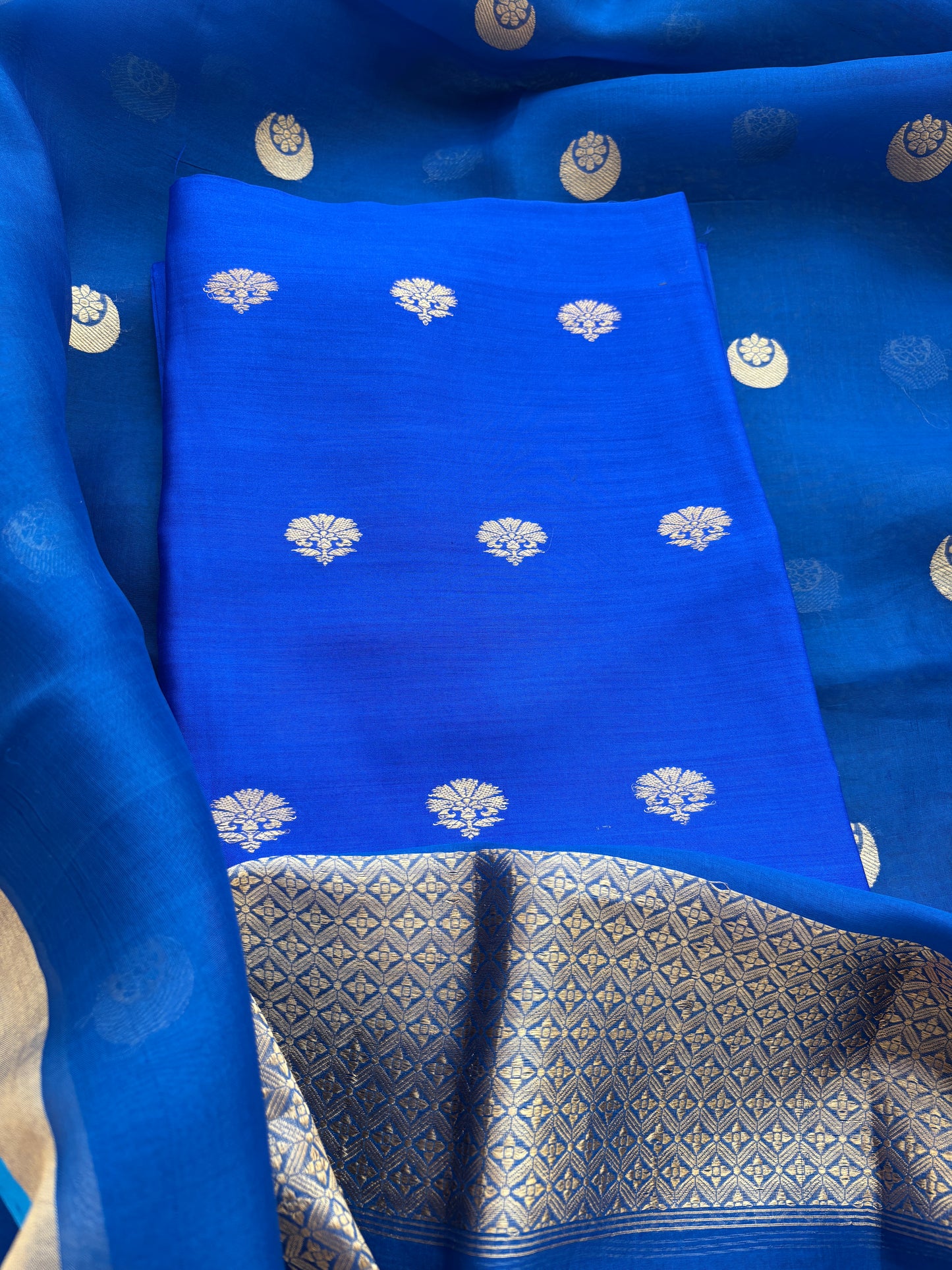 Blue raw mango silk kurta bottom and kora silk dupatta