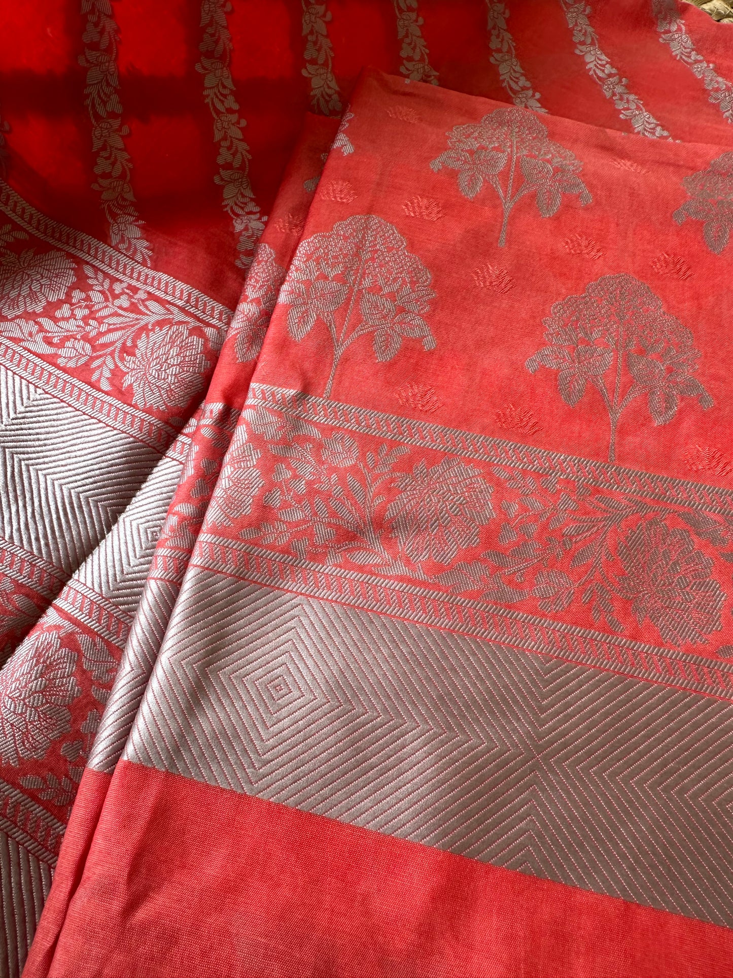 Peach orange Premium cotton full Jaal 3 pieces suit