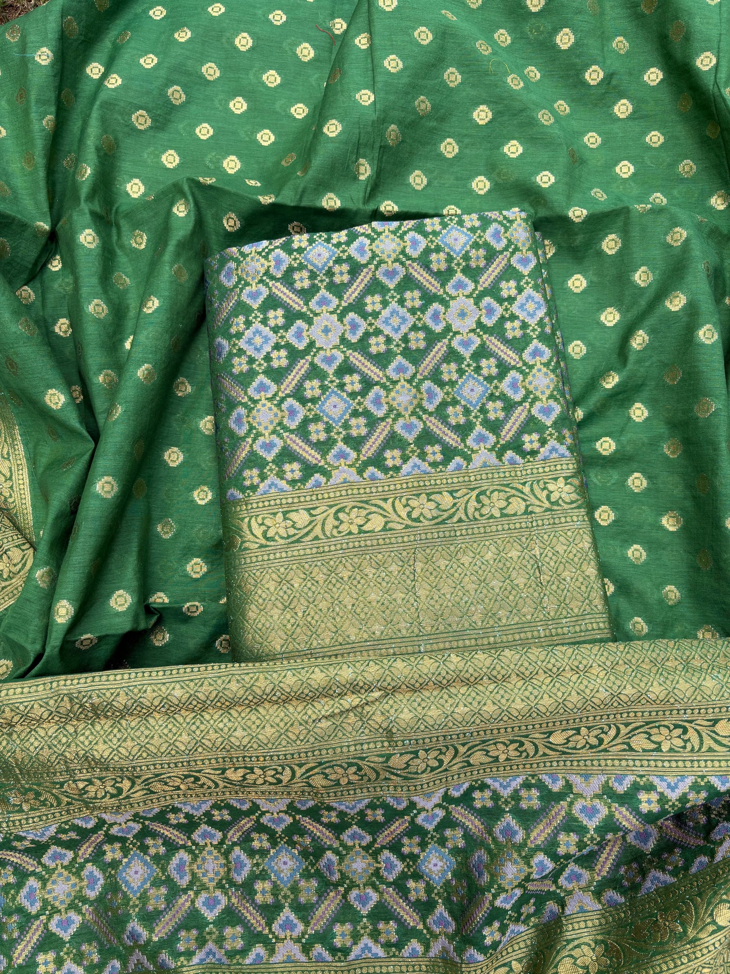 Green gharchola full jaal weaving 3 piece suit set