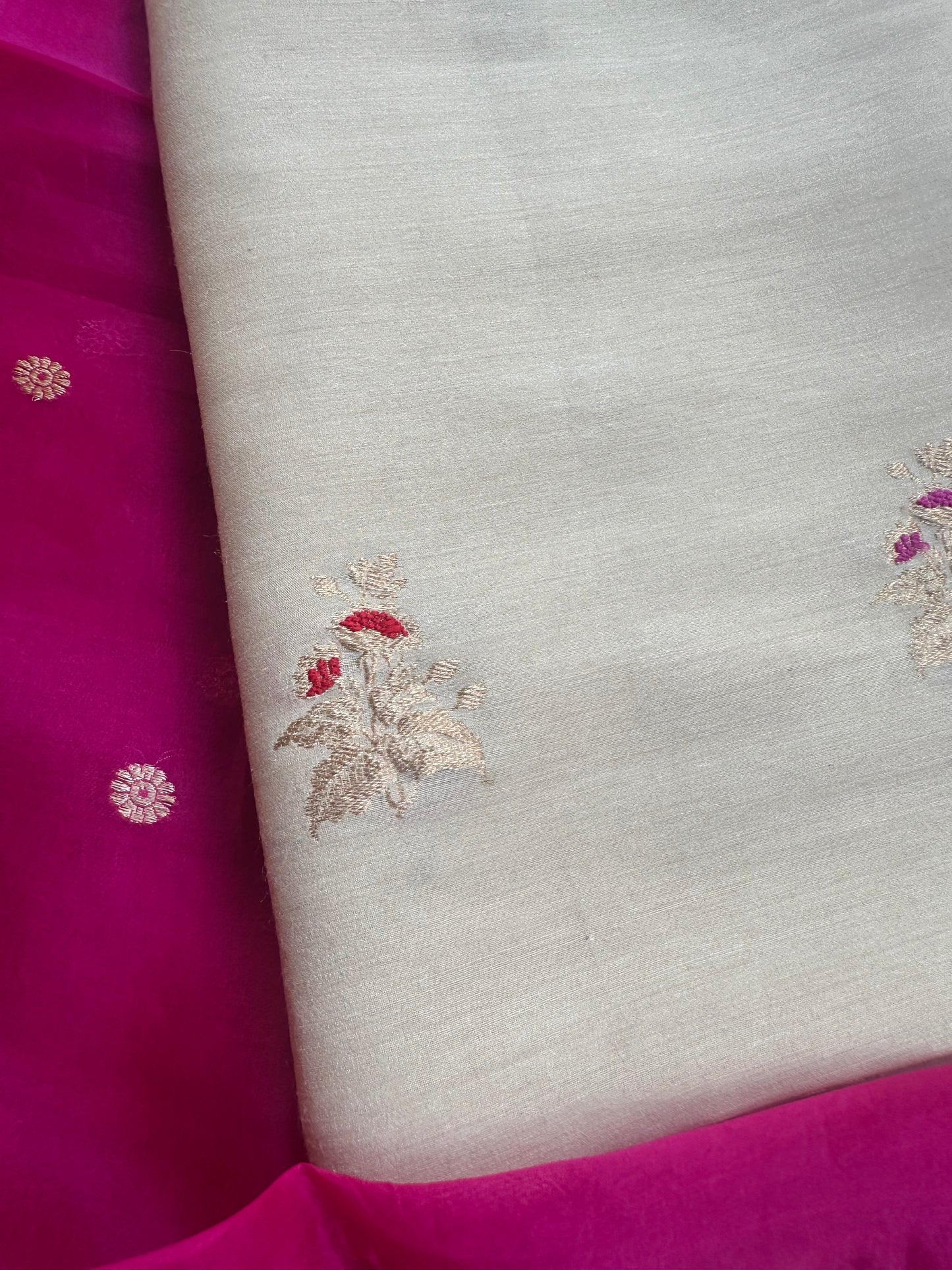 Cream moonga silk kurta, bottom and kora silk dupatta