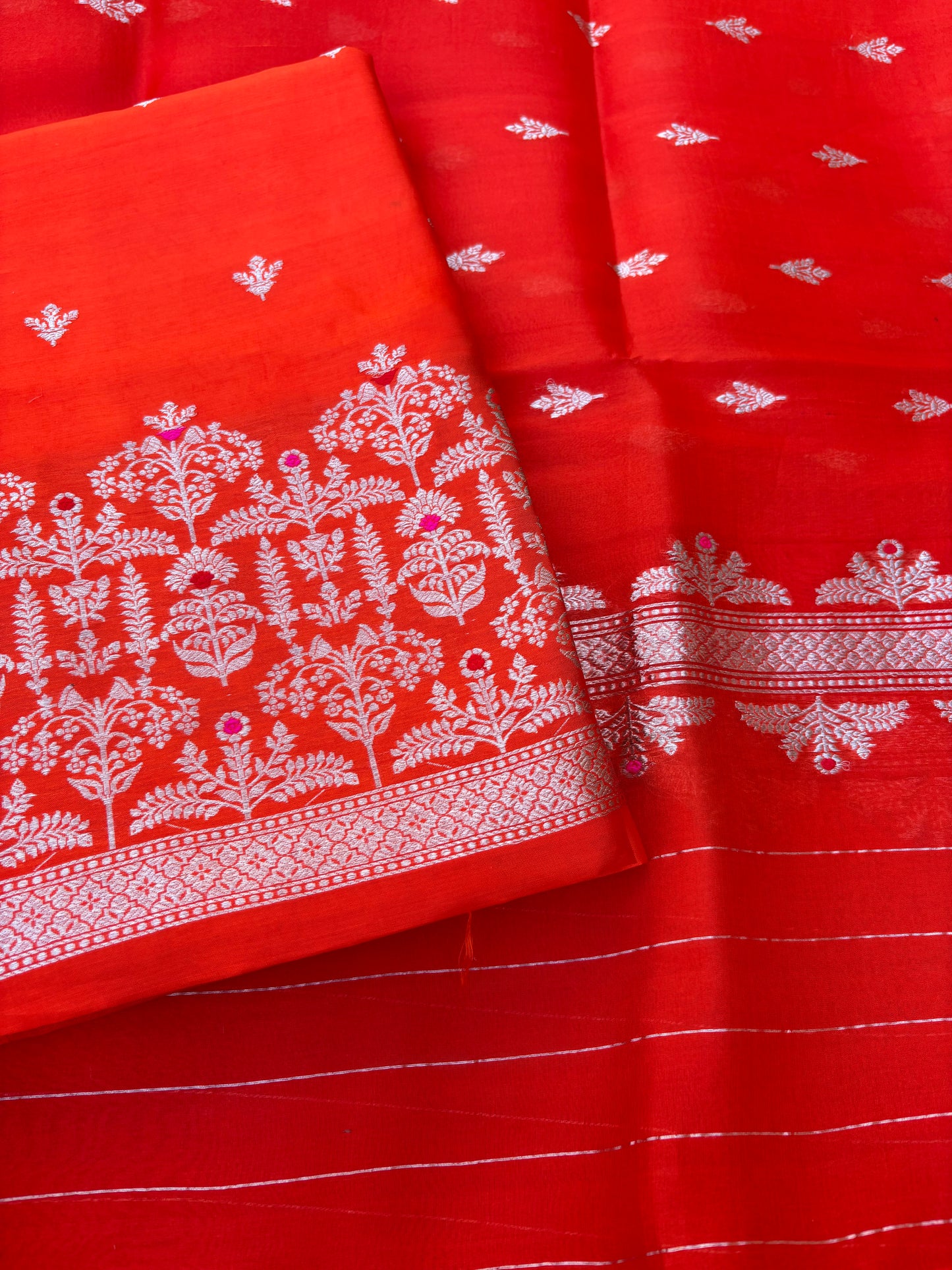 Orange raw mango silk kurta, bottom, kora kadhwa silk dupatta