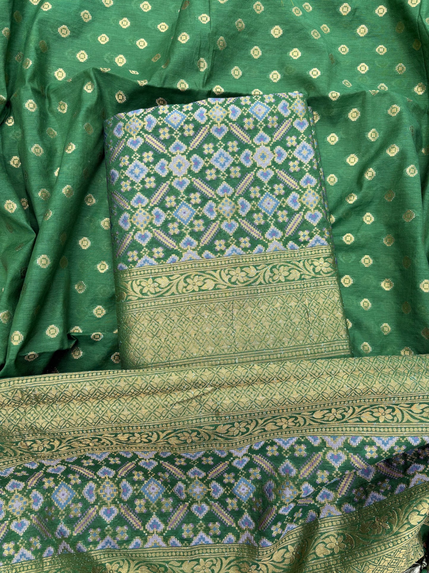 Green gharchola full jaal weaving 3 piece suit set