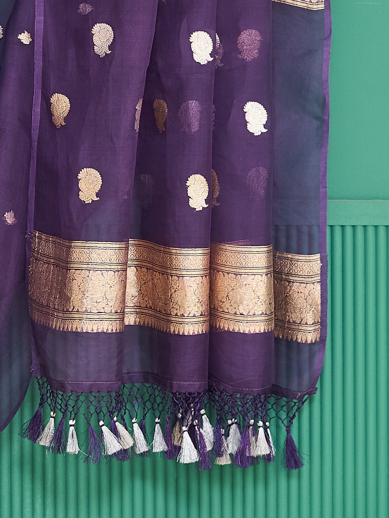 Purple kora silk kadhwa weave saree