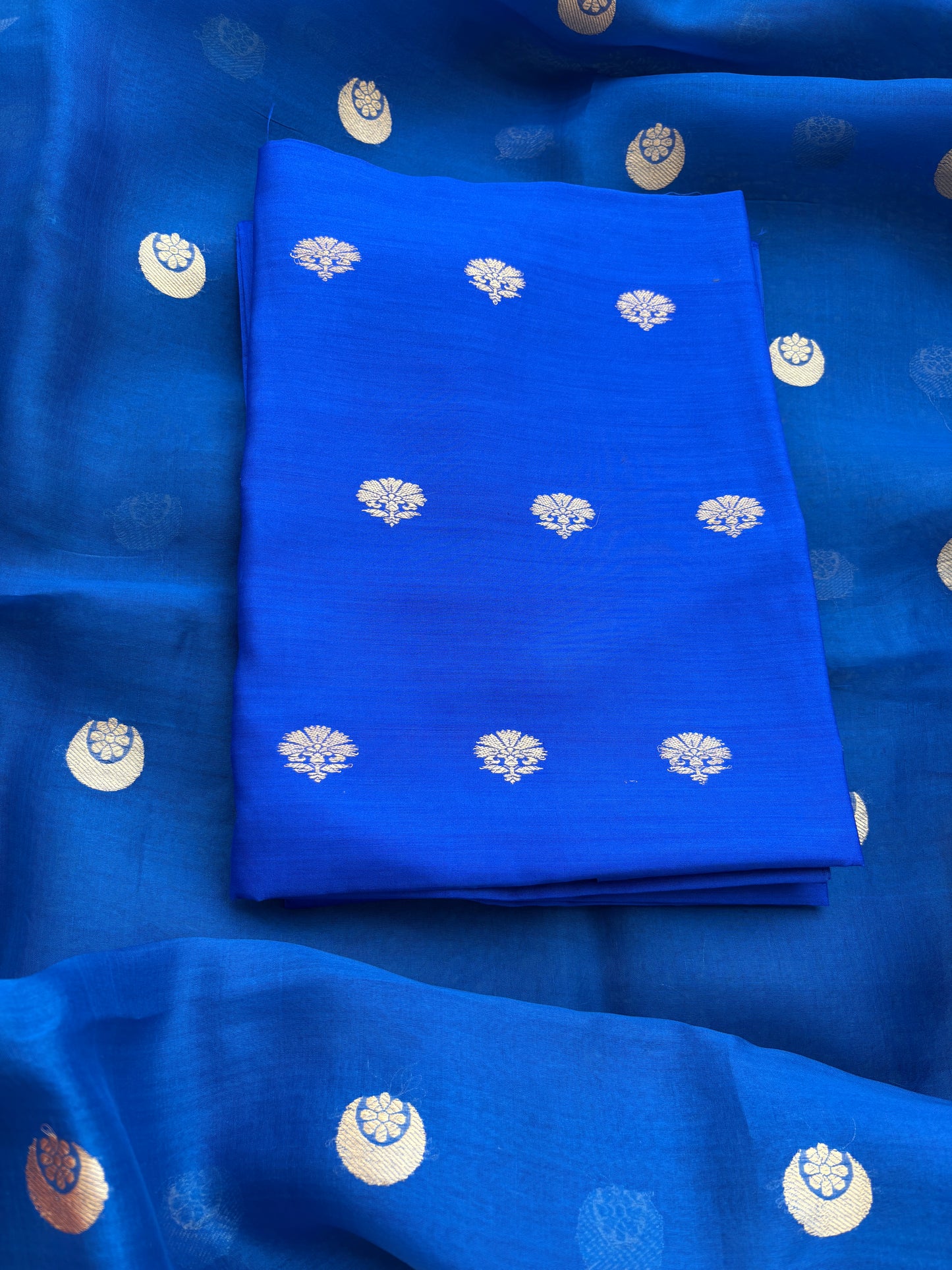 Blue raw mango silk kurta bottom and kora silk dupatta