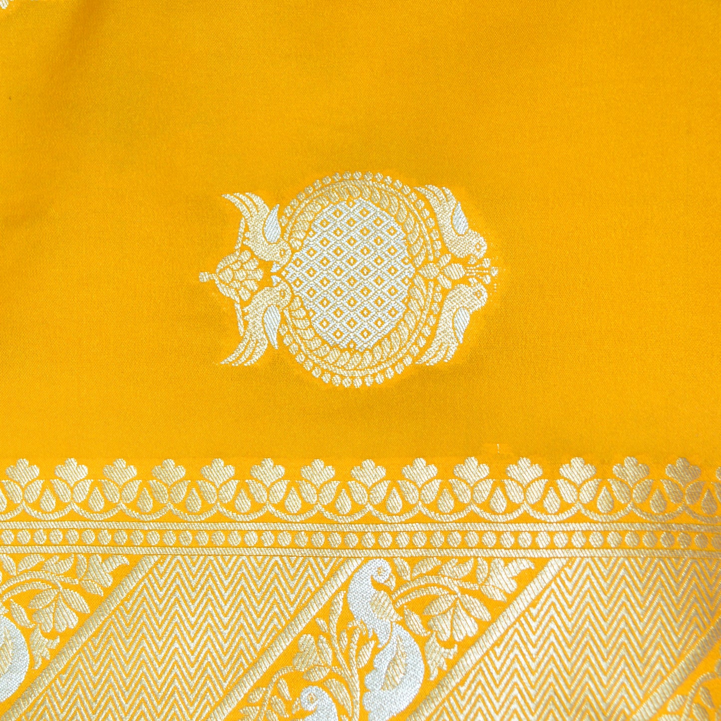 Bright Yellow Mashru Silk Saree