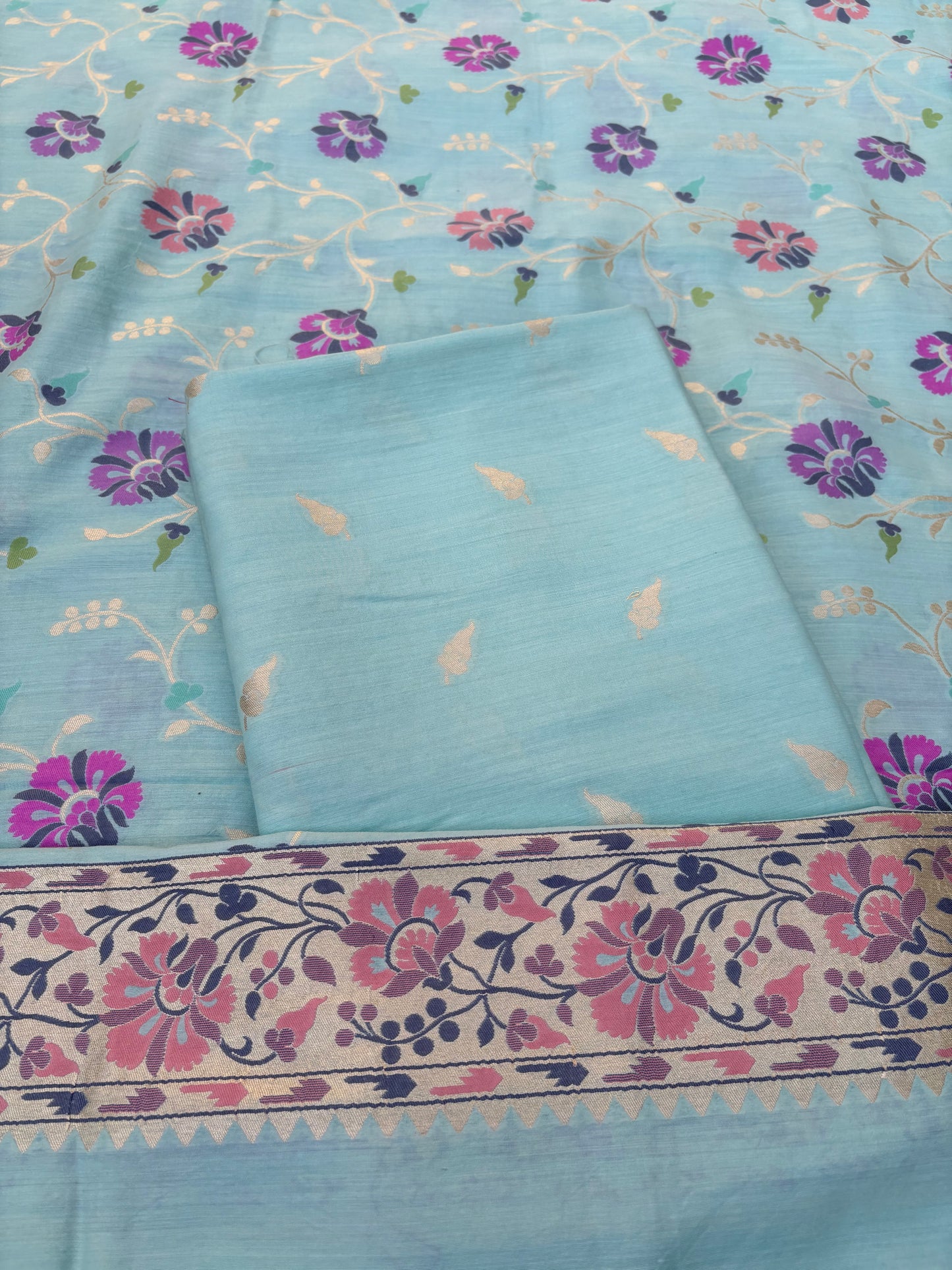 Turq moonga silk tilfi weaving kurta, jaal meenadar dupatta, plain bottom