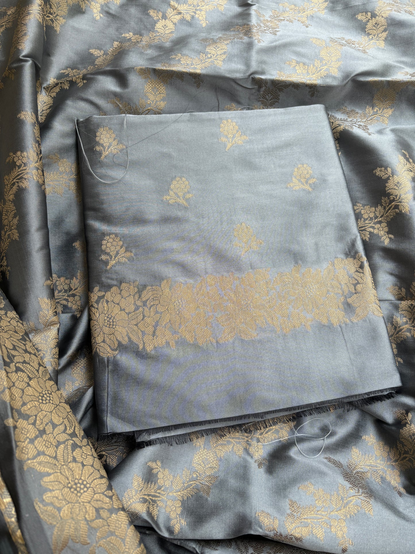Light blue premium Banarasi silk 3 piece suit set