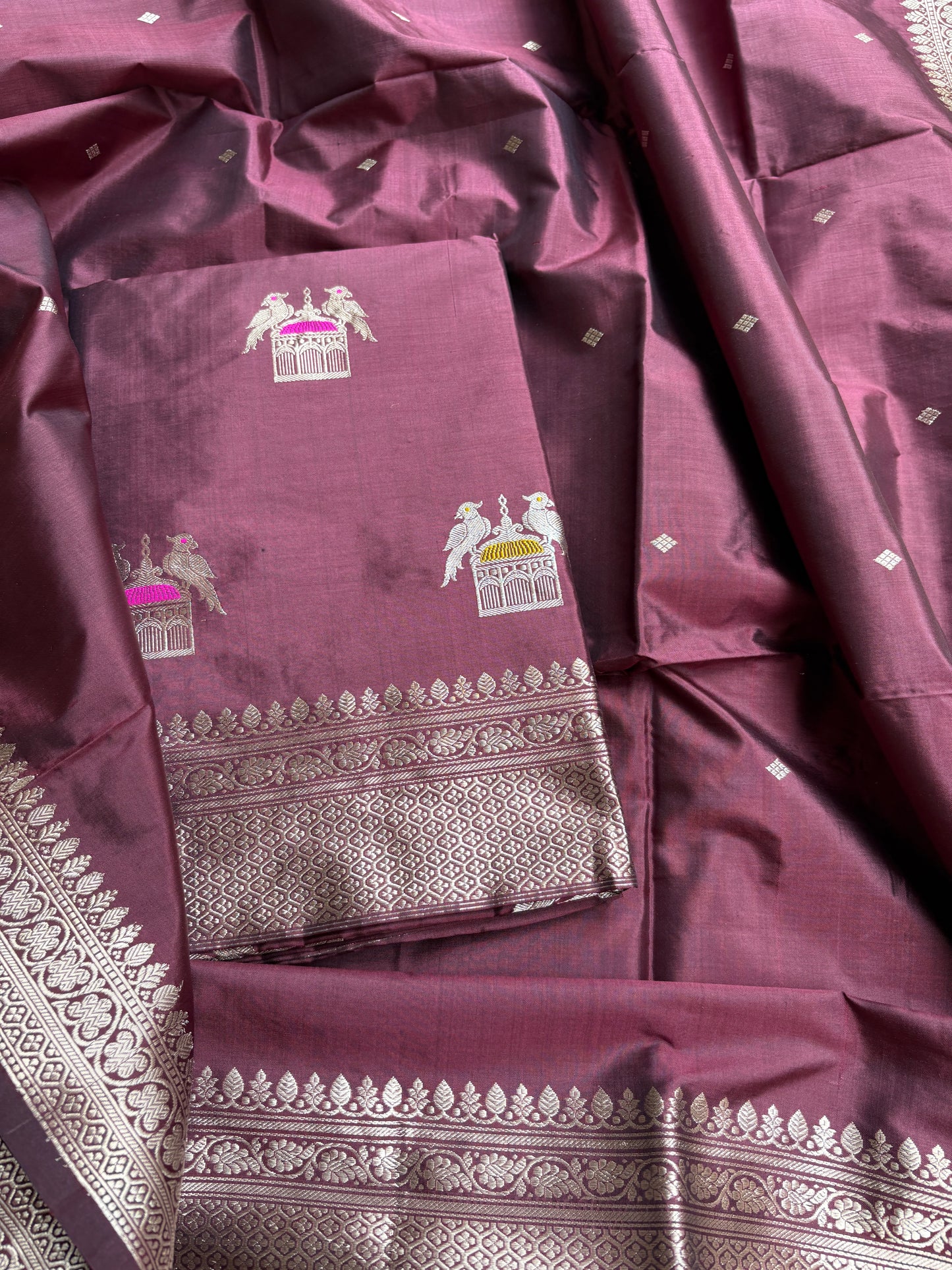 Wine katan by katan silk kadhwa suit set