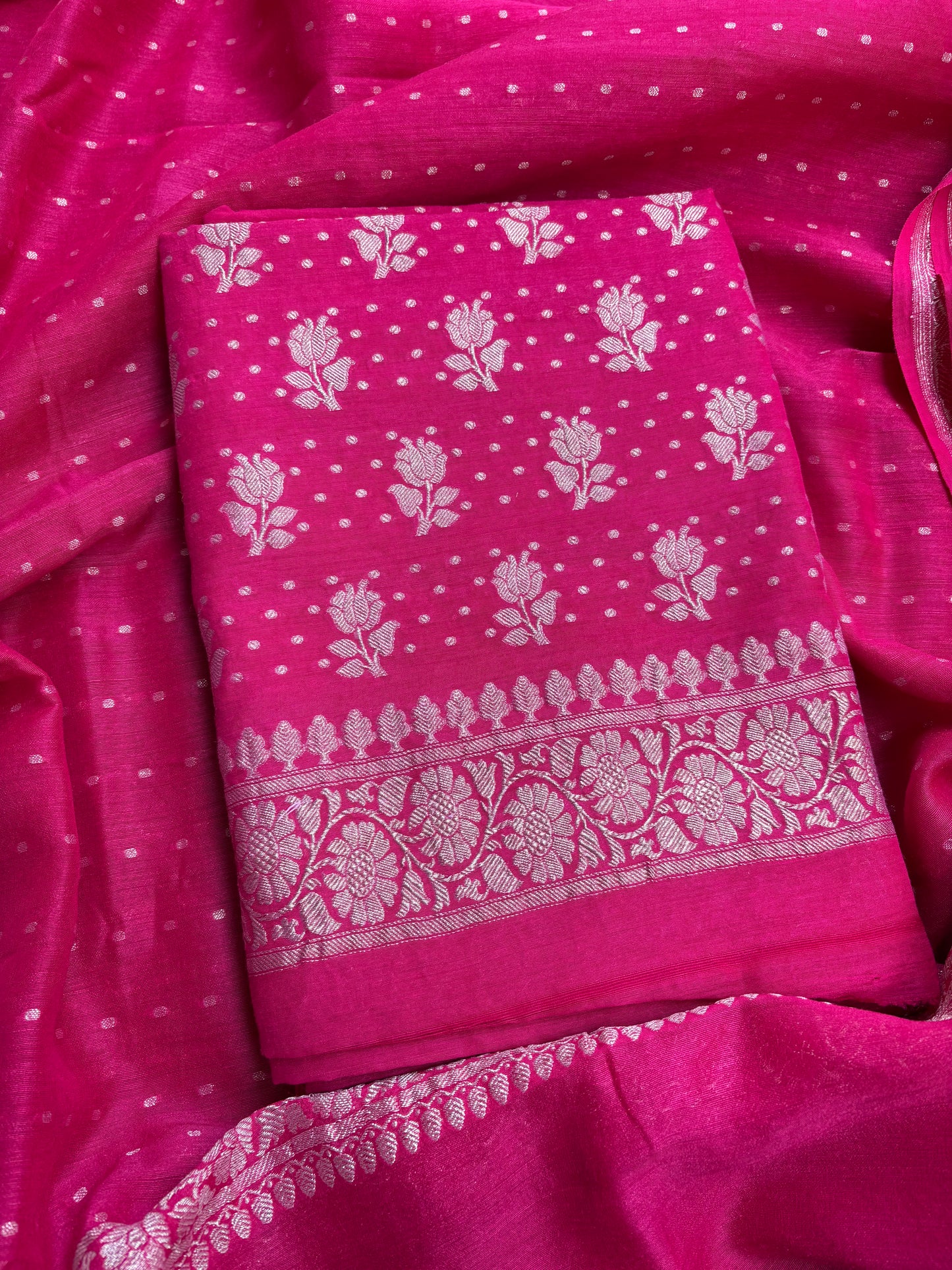 Rani pink moonga chiffon 3 piece suit set