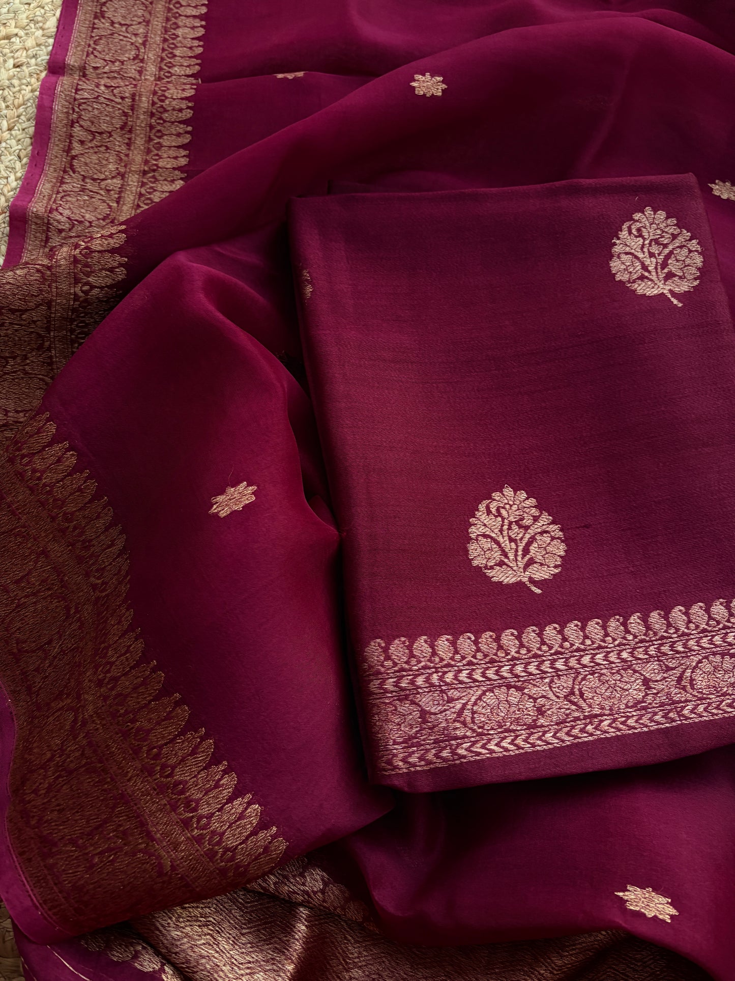 Wine tussar silk kadhwa suit set