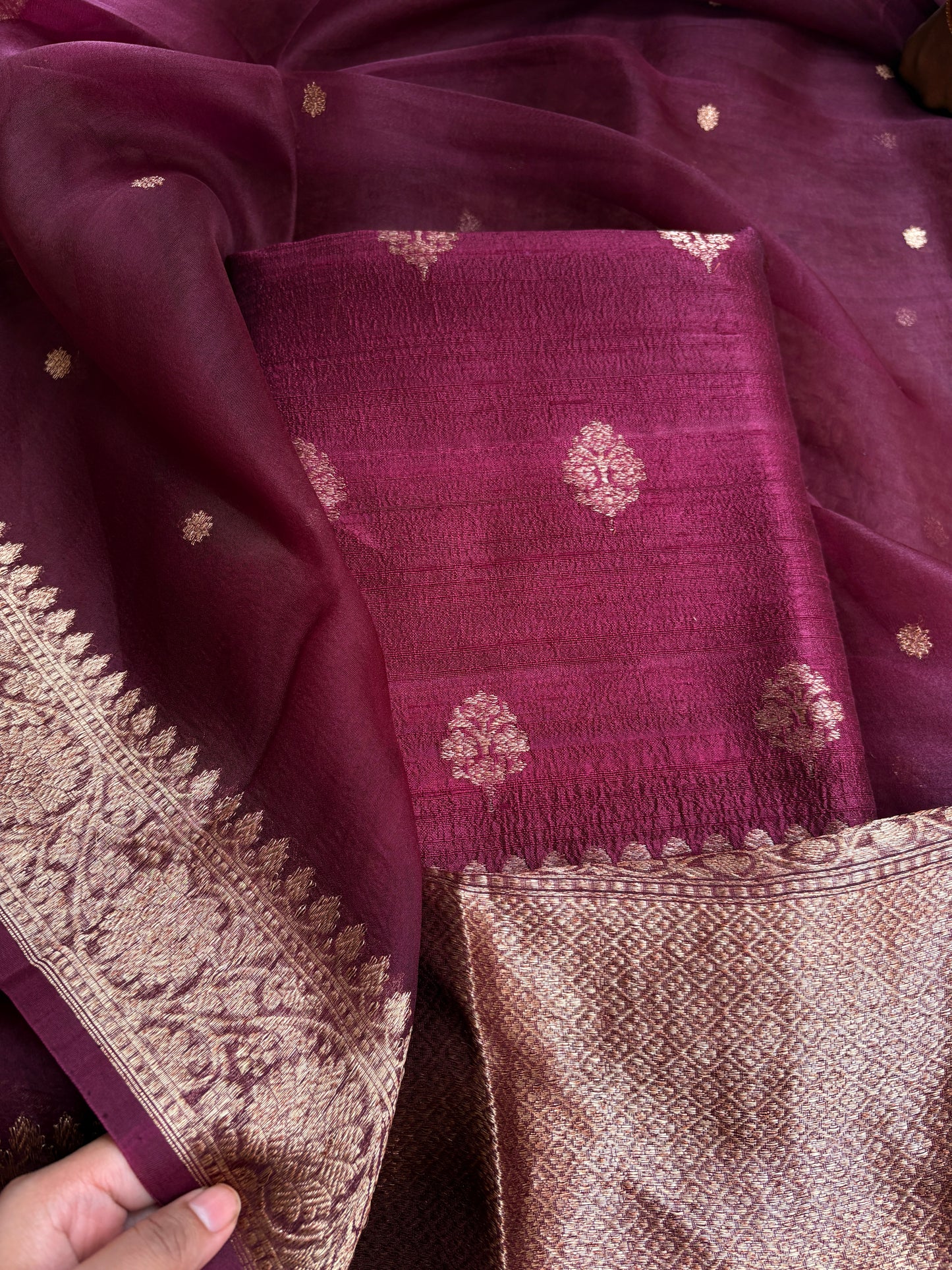 Wine Raw silk suit set