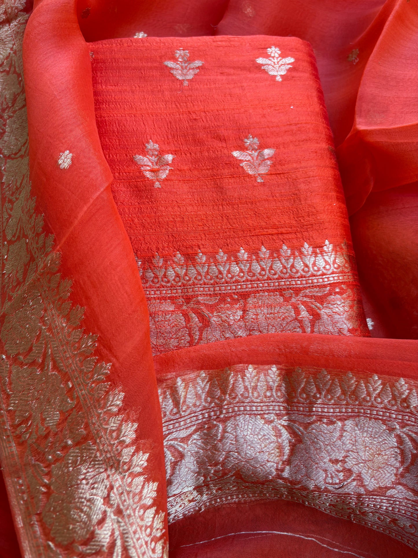 Orange raw silk kadhwa suit set