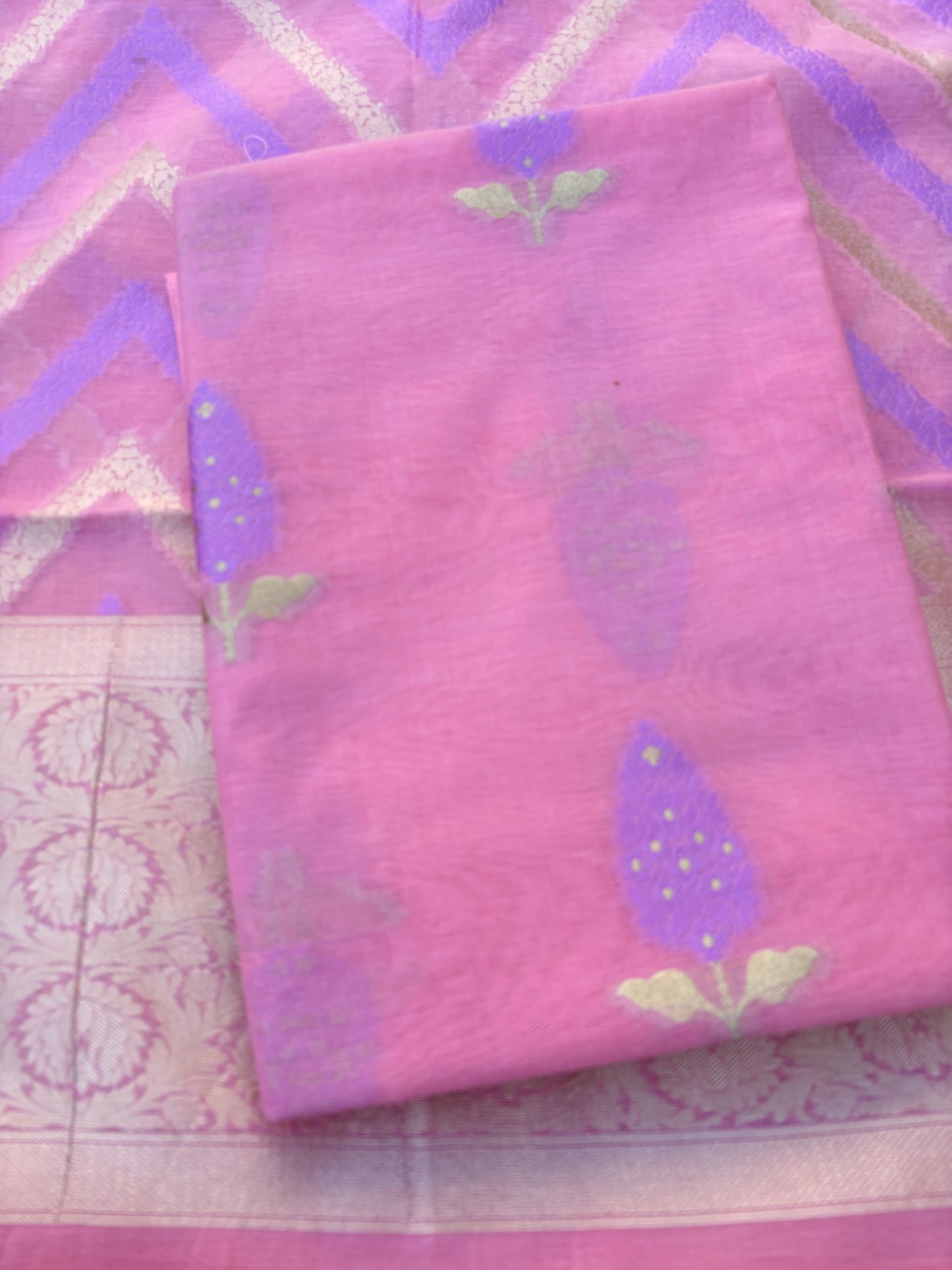 Pink Chanderi 3 piece suit set