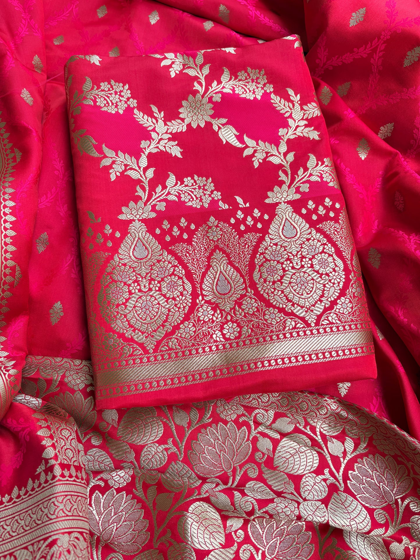 Red pink mashru silk suit set