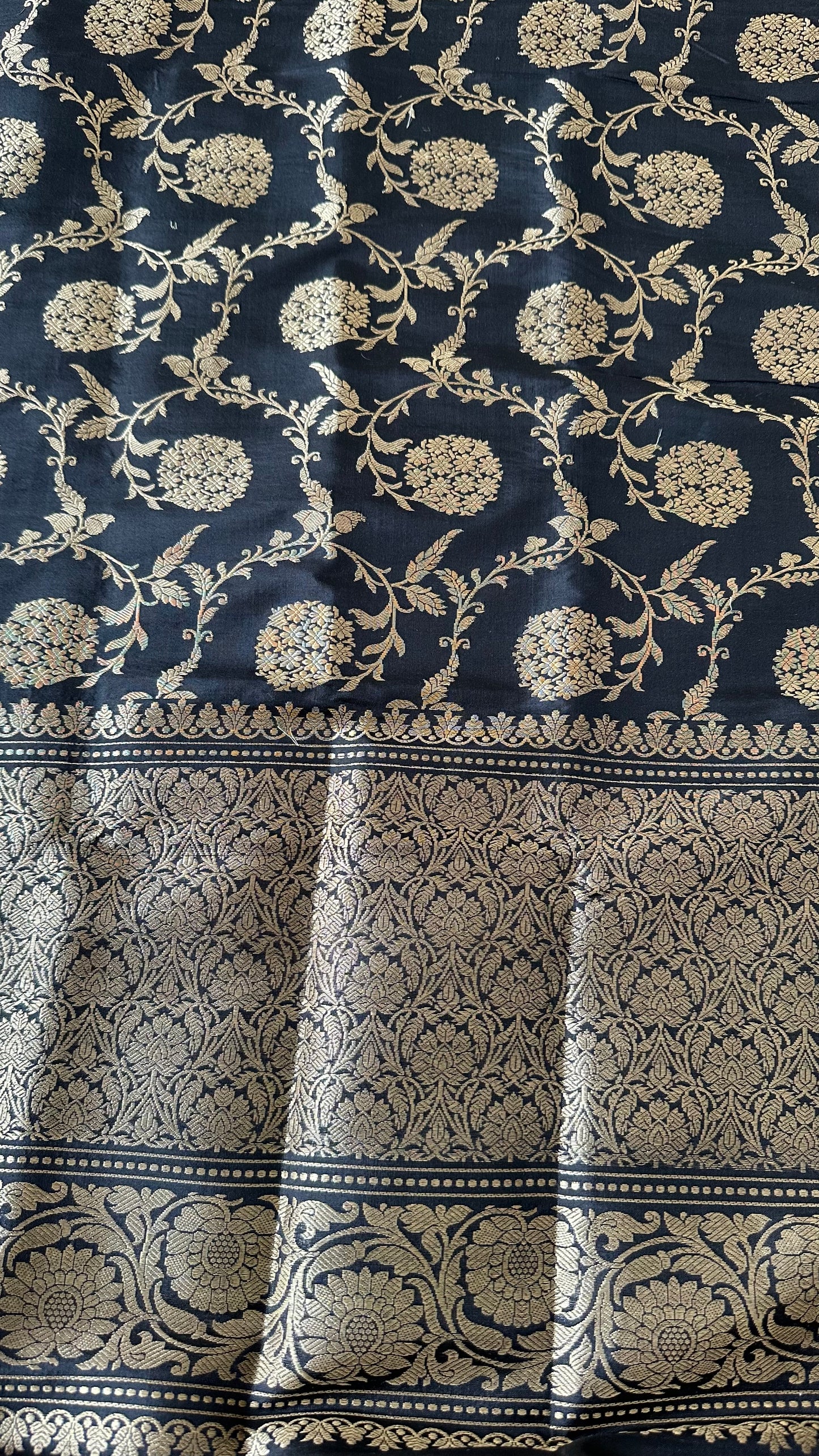 Black katan silk kadhwa weave dupatta.
