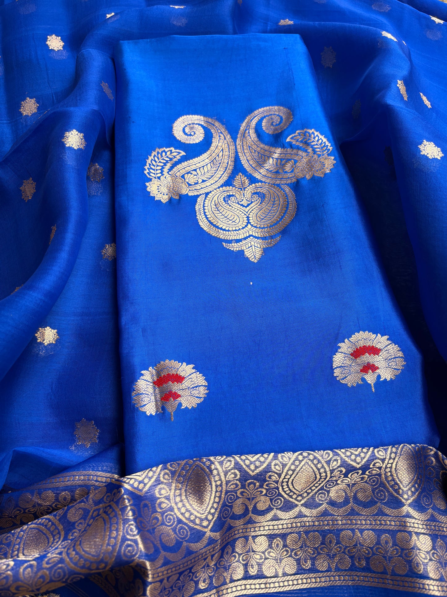 Blue mango silk kadhwa suit set