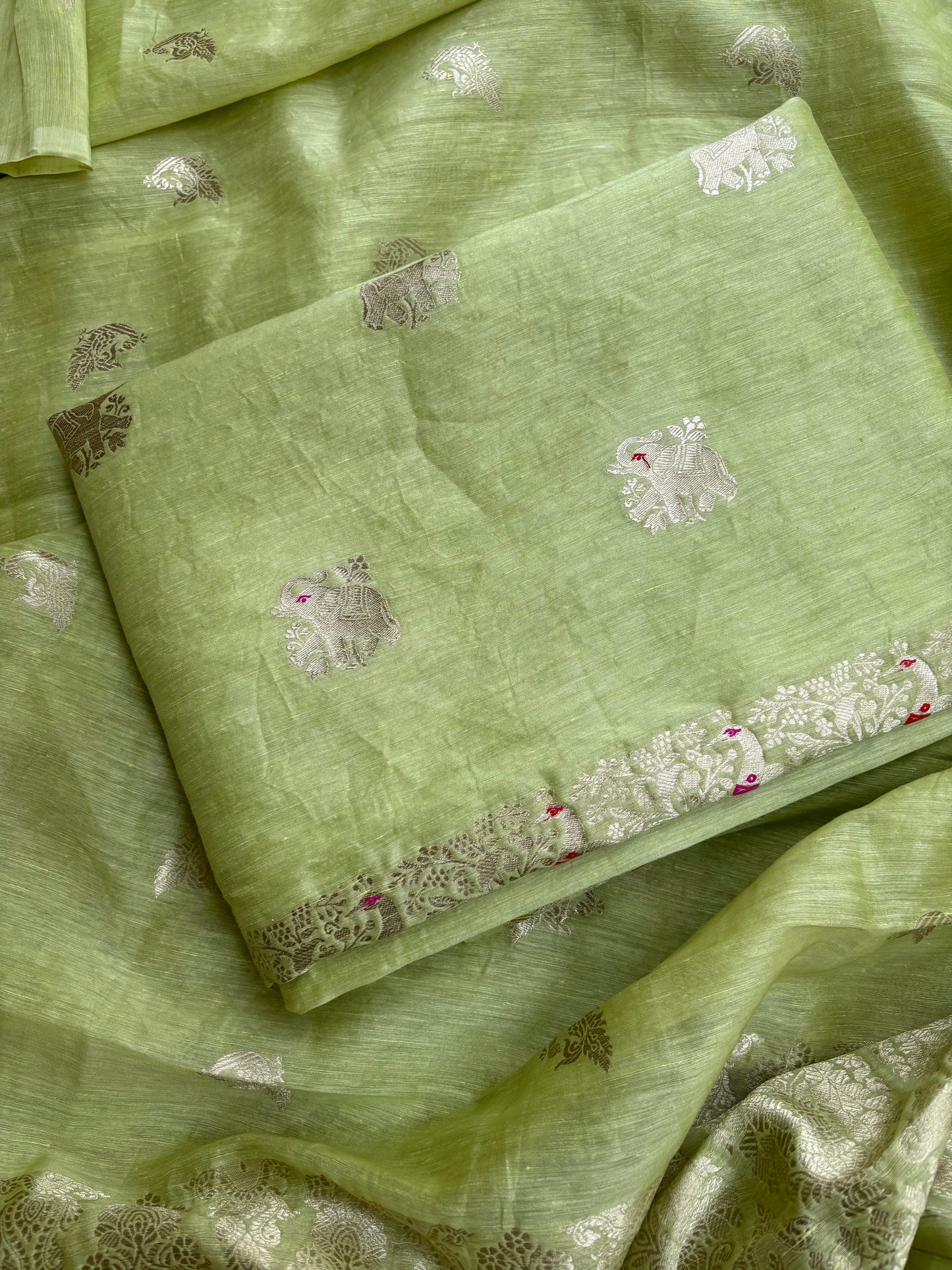 Green pure linen silk kadhwa 3 piece suit set