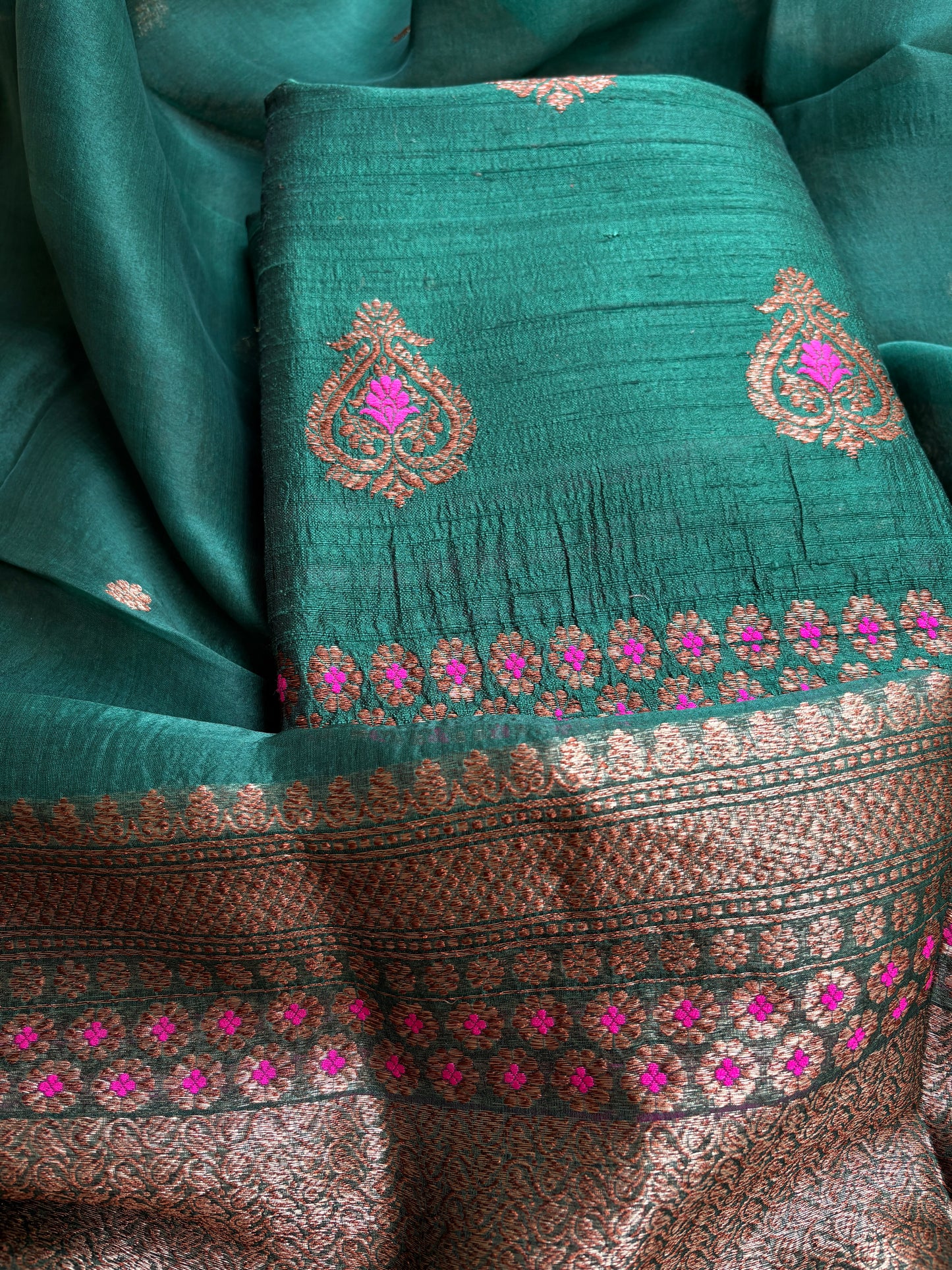 Green raw silk kadhwa suit set