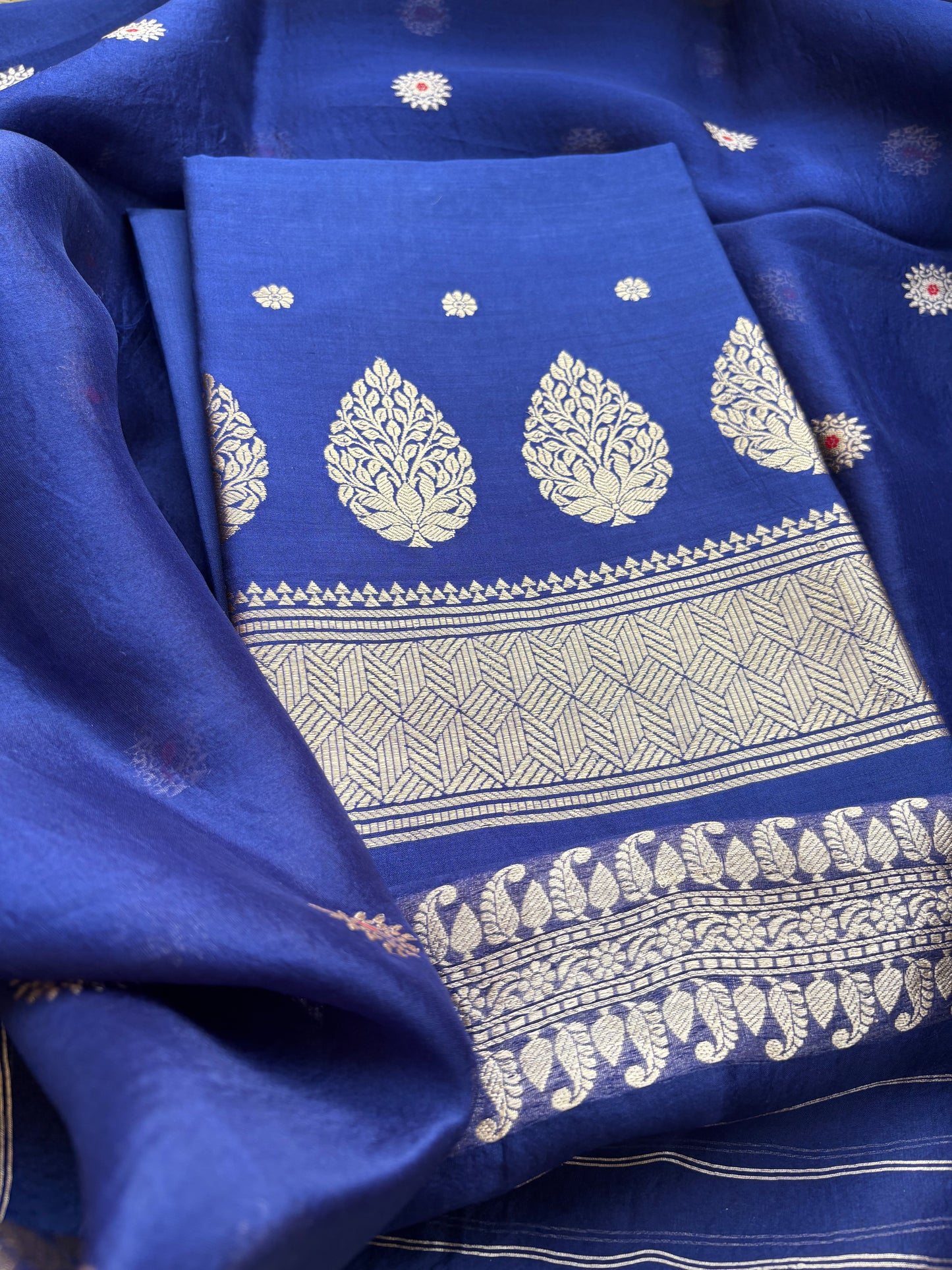Blue Chiniya silk kurta and kora silk dupatta 3 piece suit set