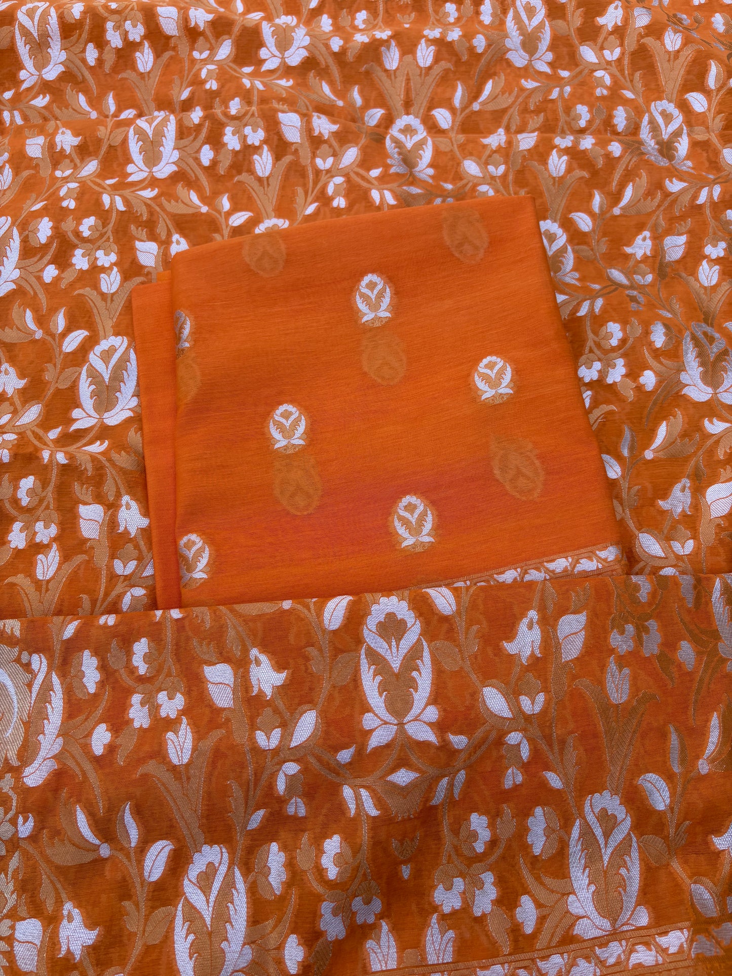 Orange Chanderi cotton tilfi weaving 3 piece suit set