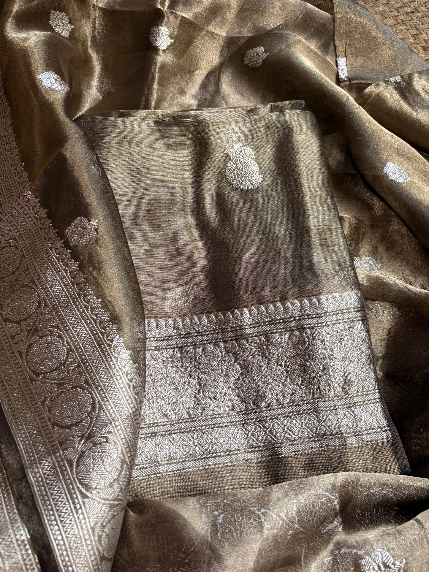 Black tissue silver zari suit set