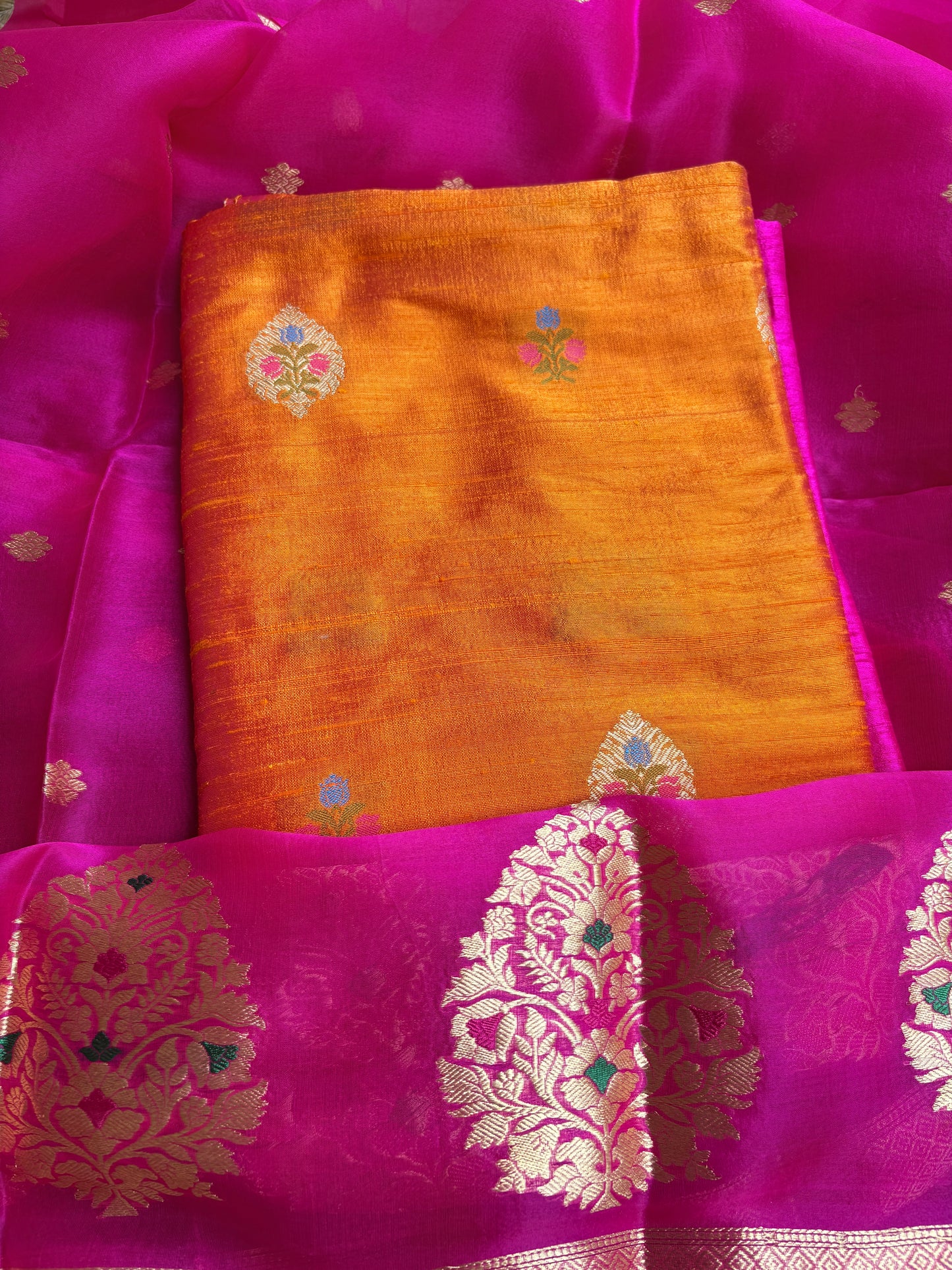 Pure raw silk kurta, bottom , kora kadhwa dupatta