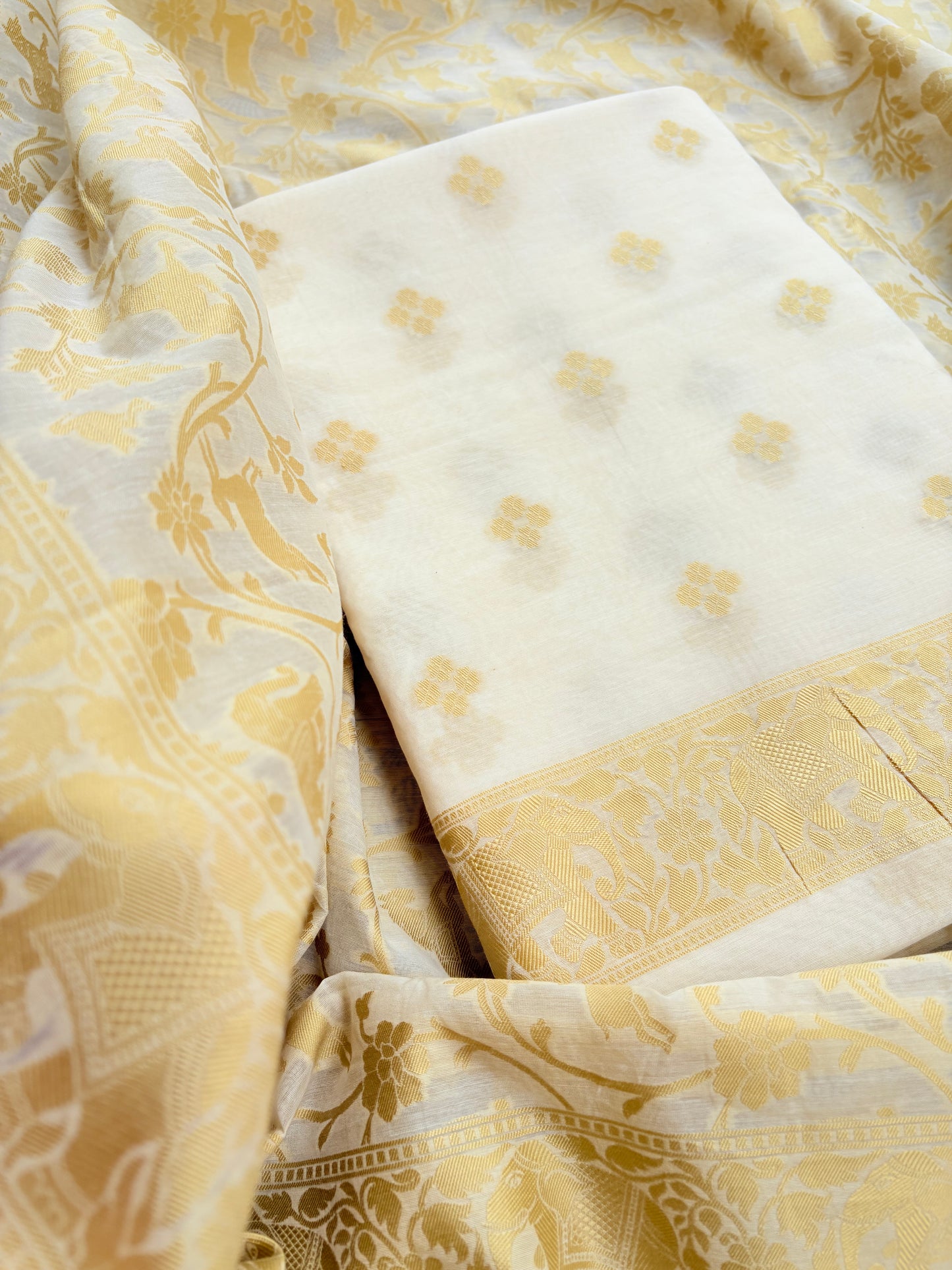 White base Chanderi shikargah suit set