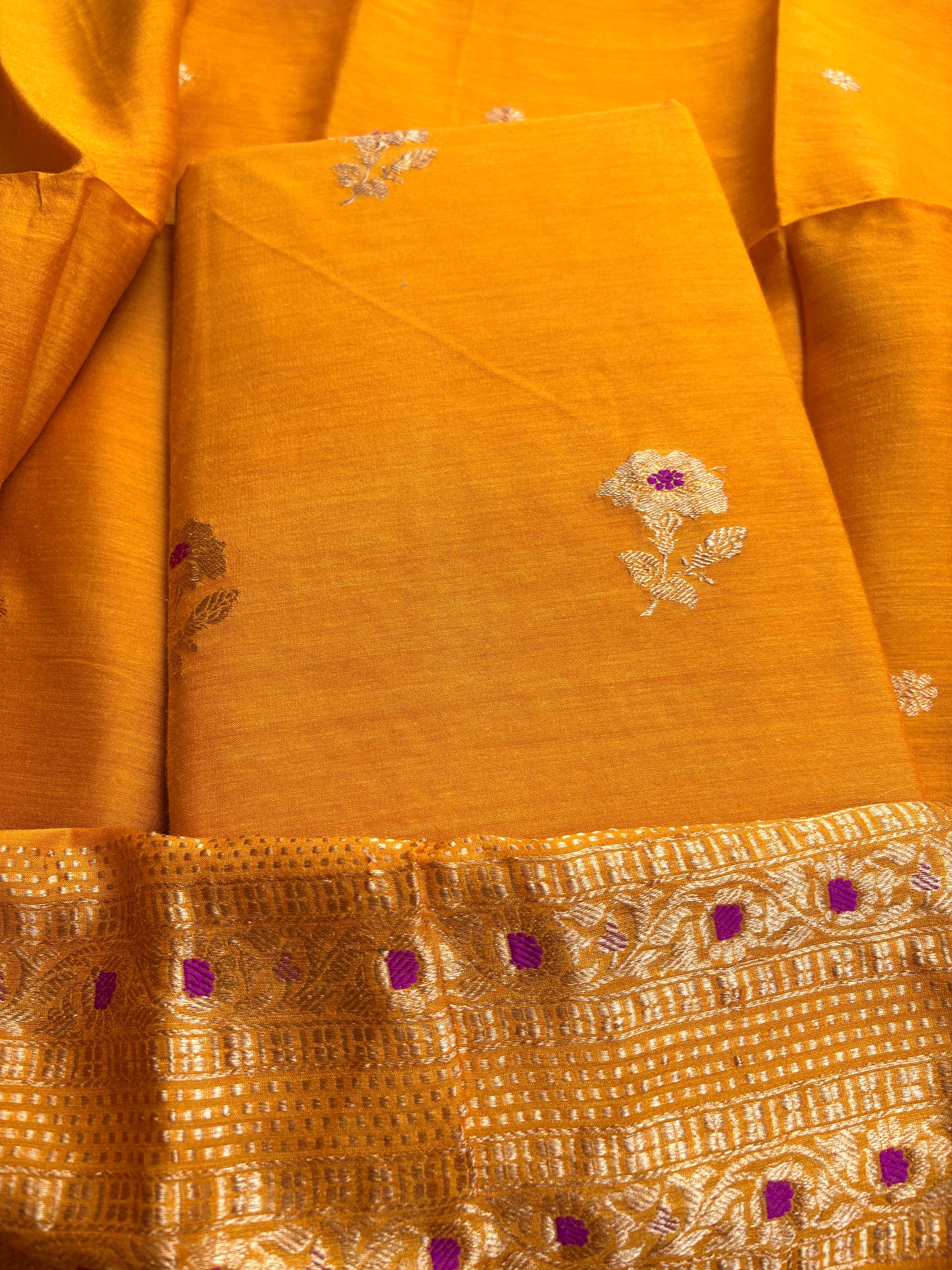 Yellow mustard moonga silk 3 piece suit set
