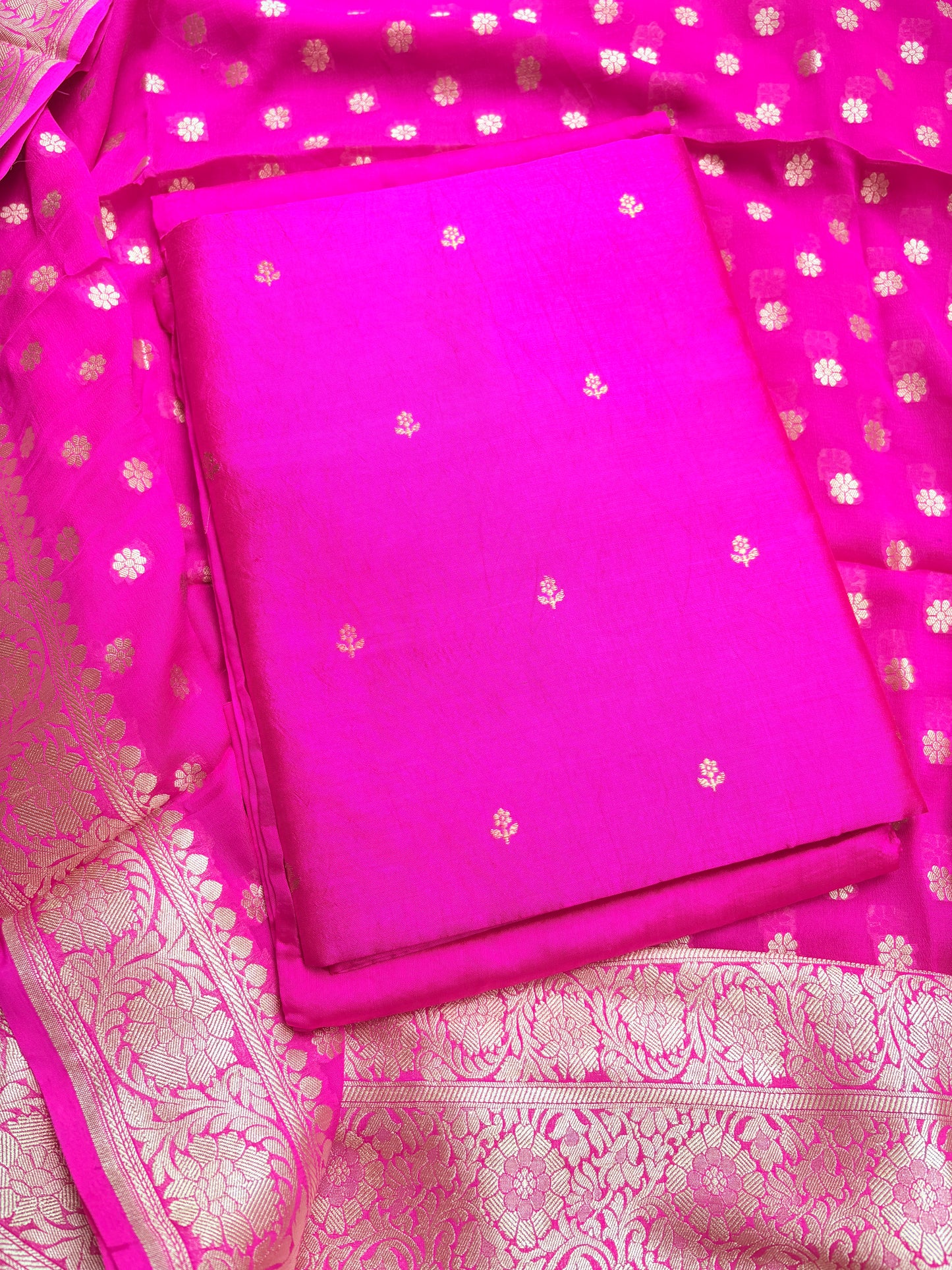 Pink Chiniya silk kurta, bottom and Khaddi georgette dupatta