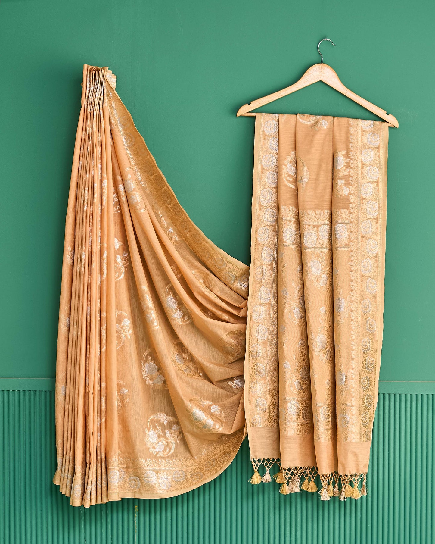 Peach bird design beautiful banarasi silk saree