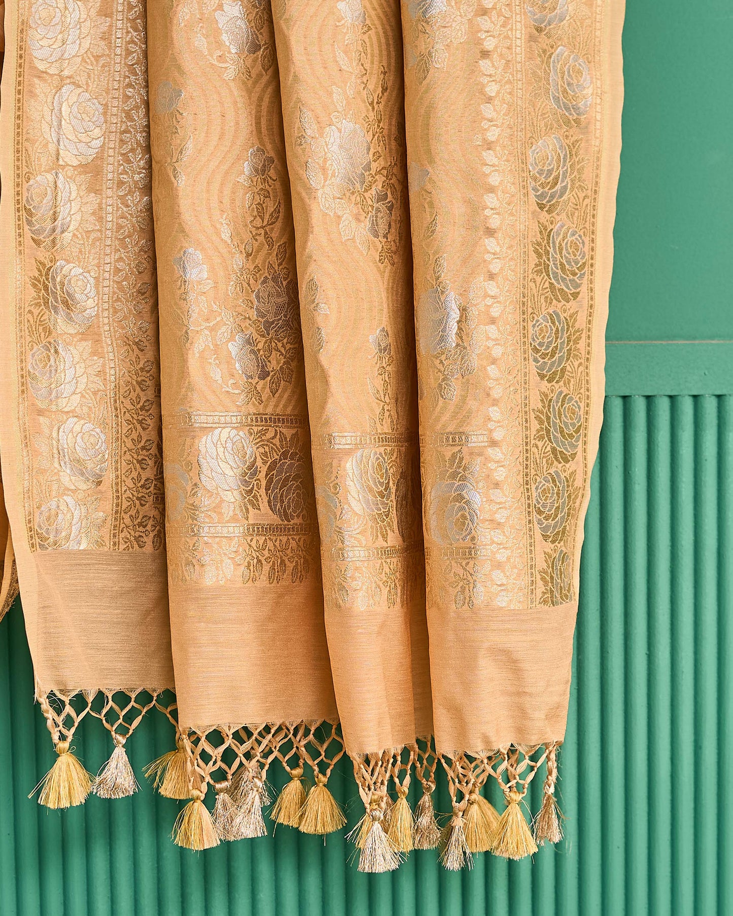 Peach bird design beautiful banarasi silk saree