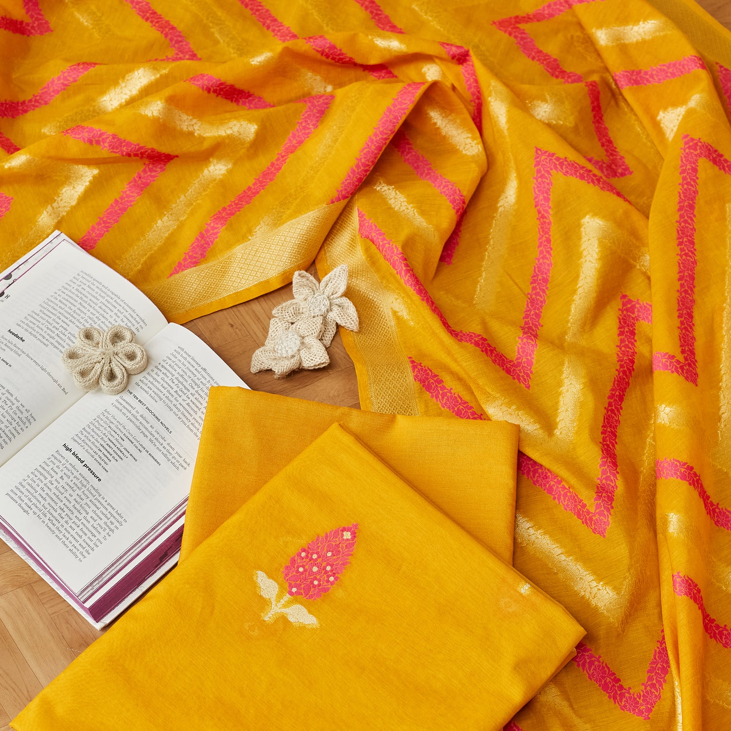 Mustard Meenadar Chanderi Cotton 3 piece set