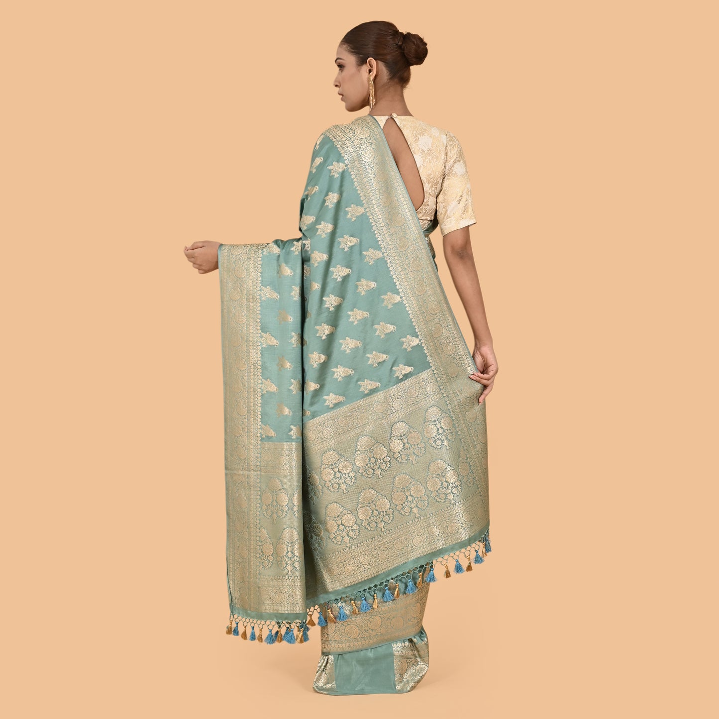 Grey mashru silk saree