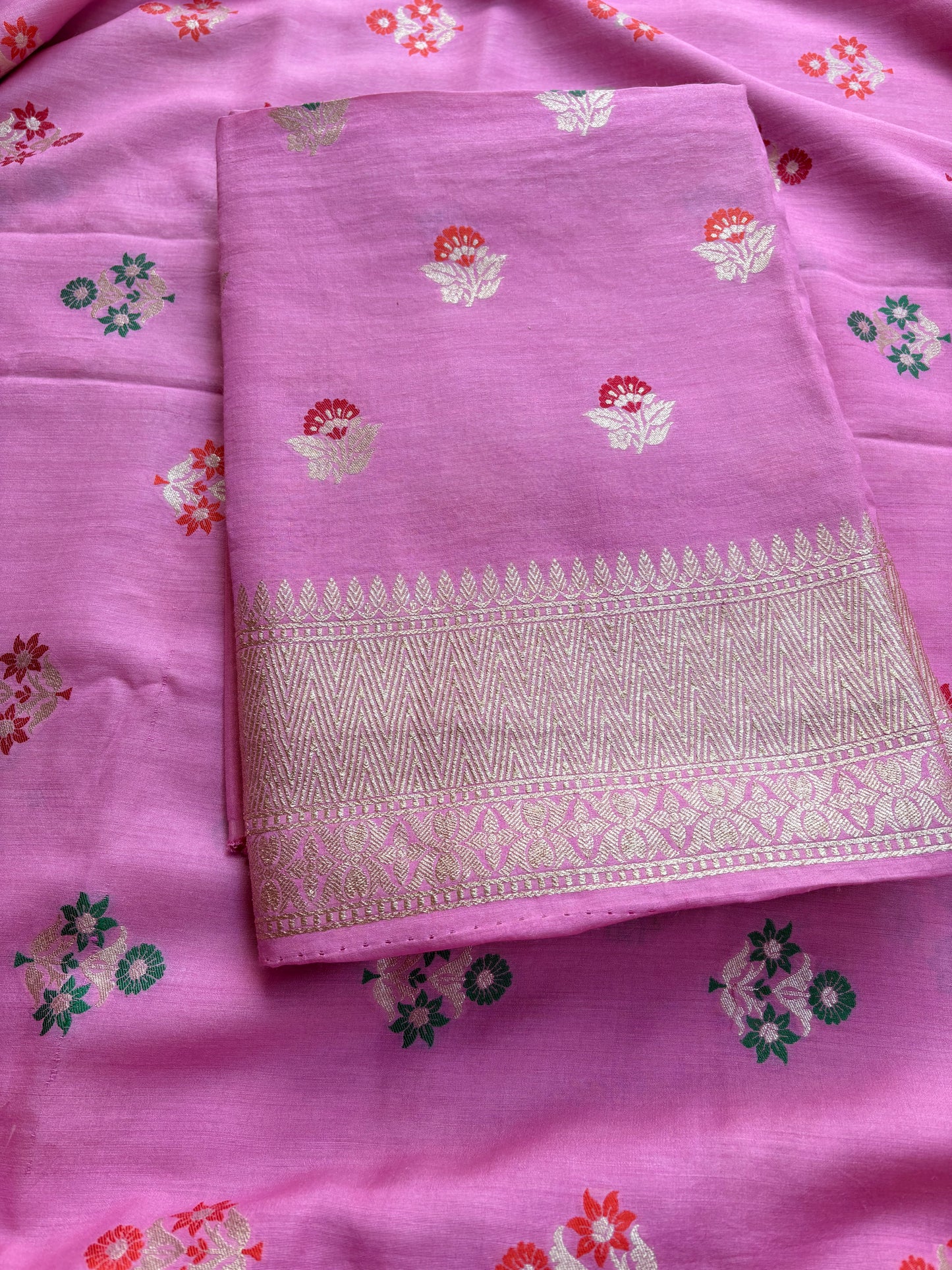 Pink meenadar moonga silk 3 piece suit set