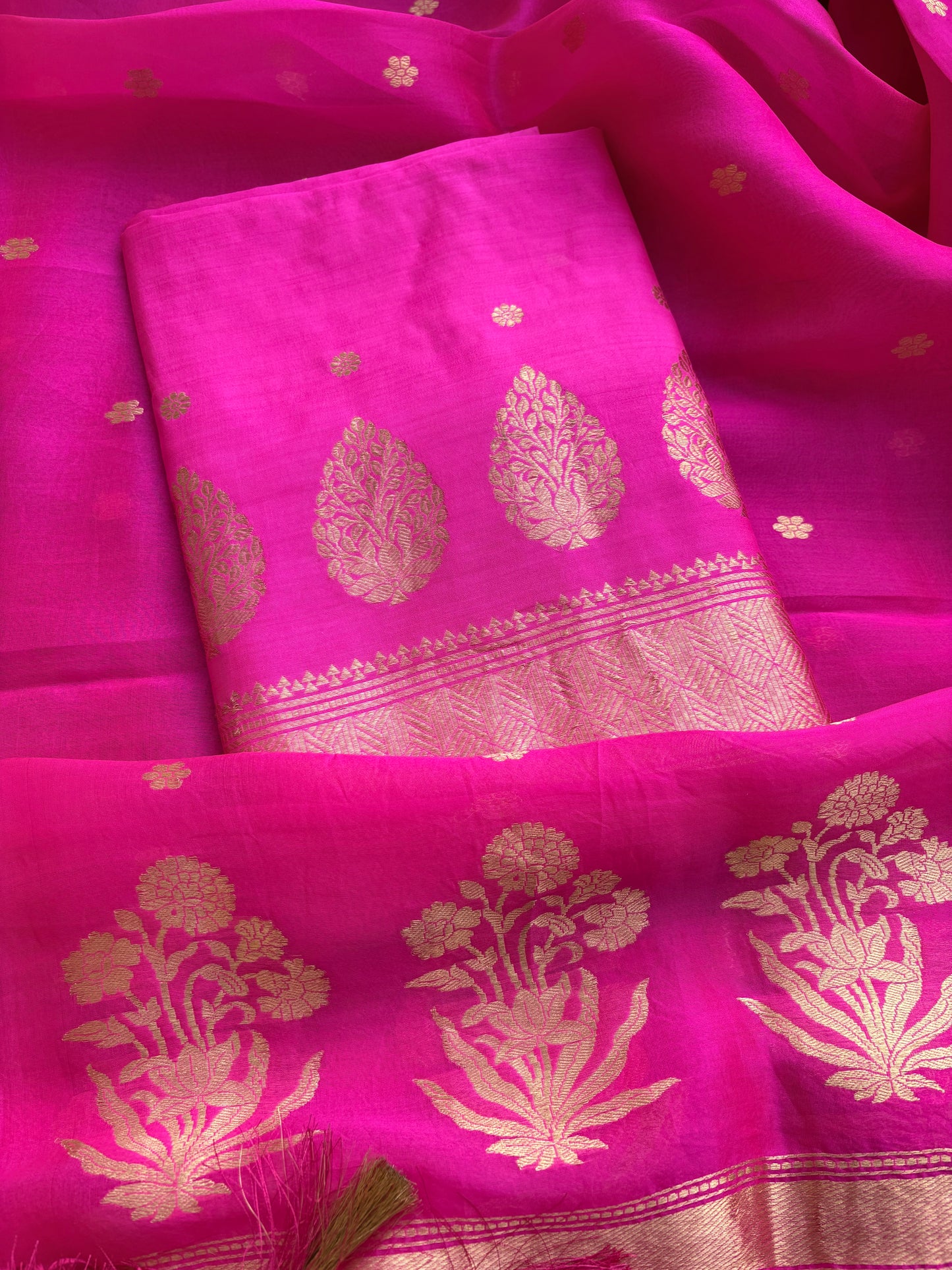 Pink Chiniya silk 3 piece suit set
