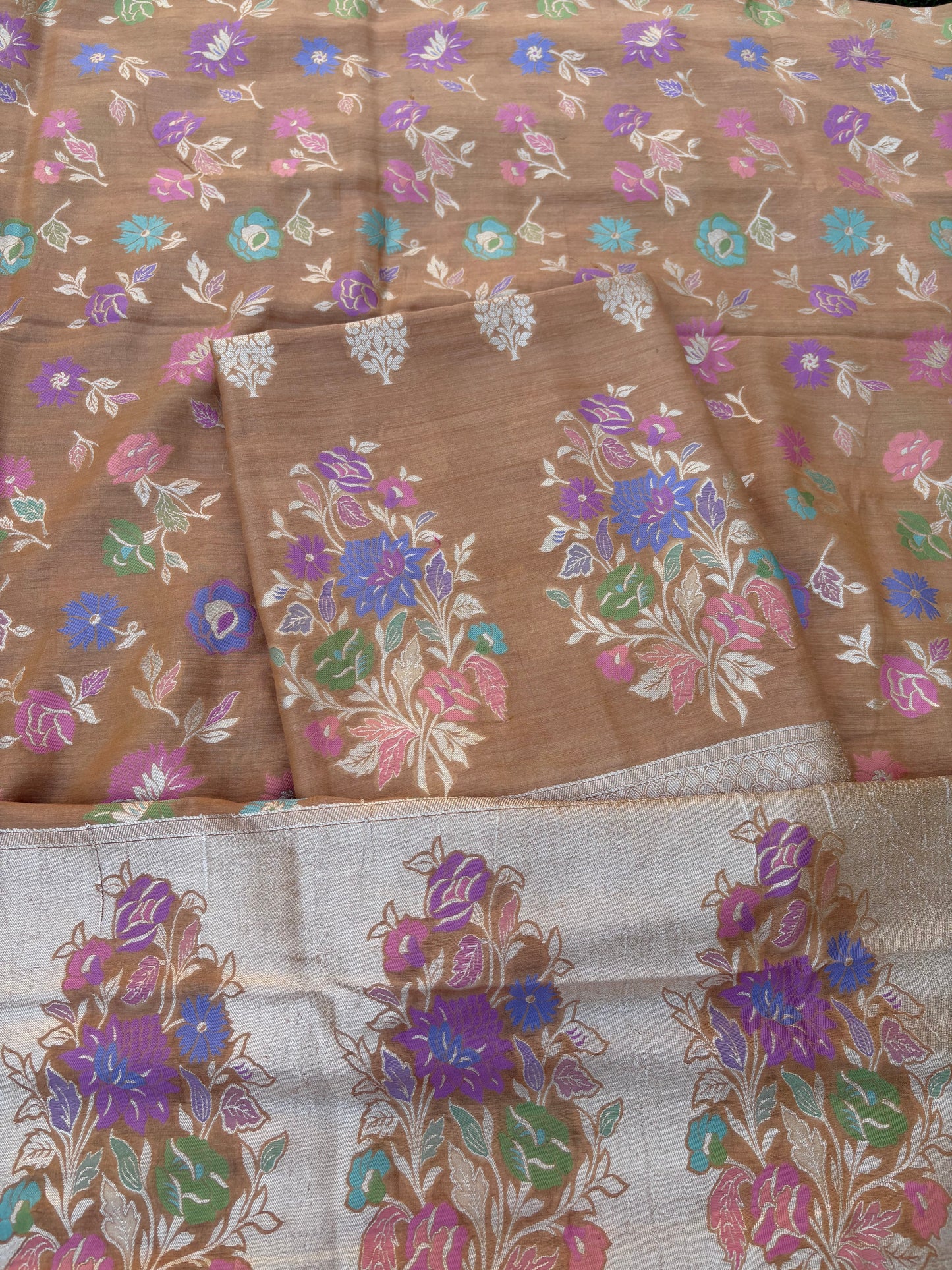 Golden moonga silk tilfi weaving meenadar 3 piece suit set